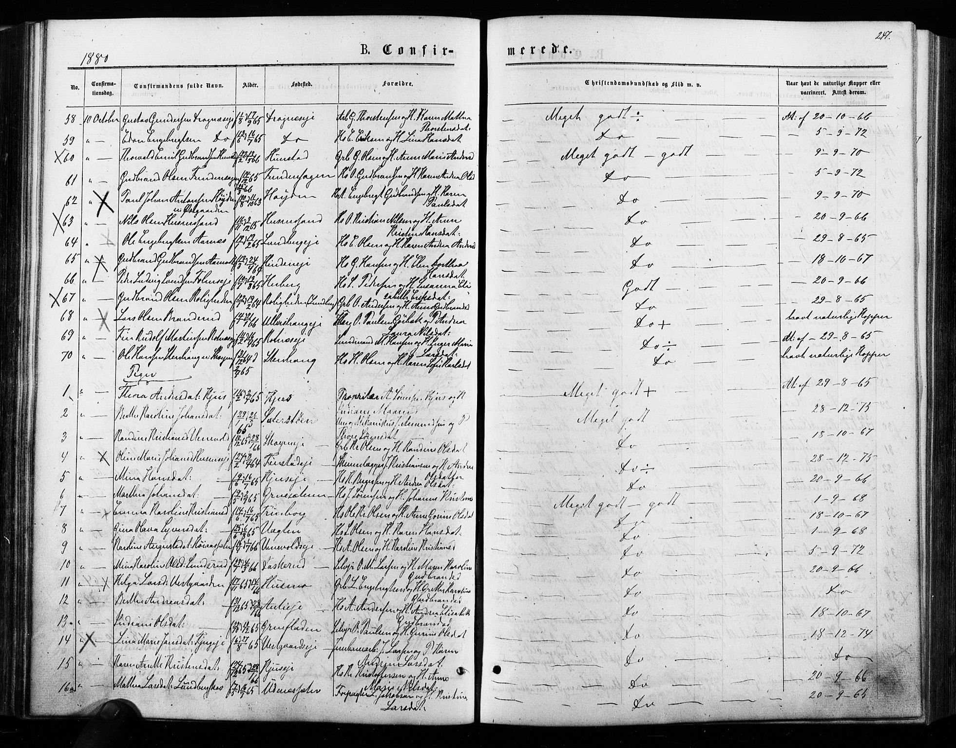 Nes prestekontor Kirkebøker, AV/SAO-A-10410/F/Fa/L0009: Parish register (official) no. I 9, 1875-1882, p. 247