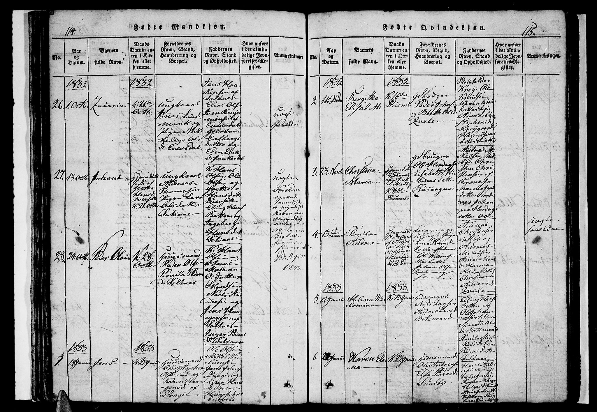 Ministerialprotokoller, klokkerbøker og fødselsregistre - Nordland, AV/SAT-A-1459/847/L0676: Parish register (copy) no. 847C04, 1821-1853, p. 114-115