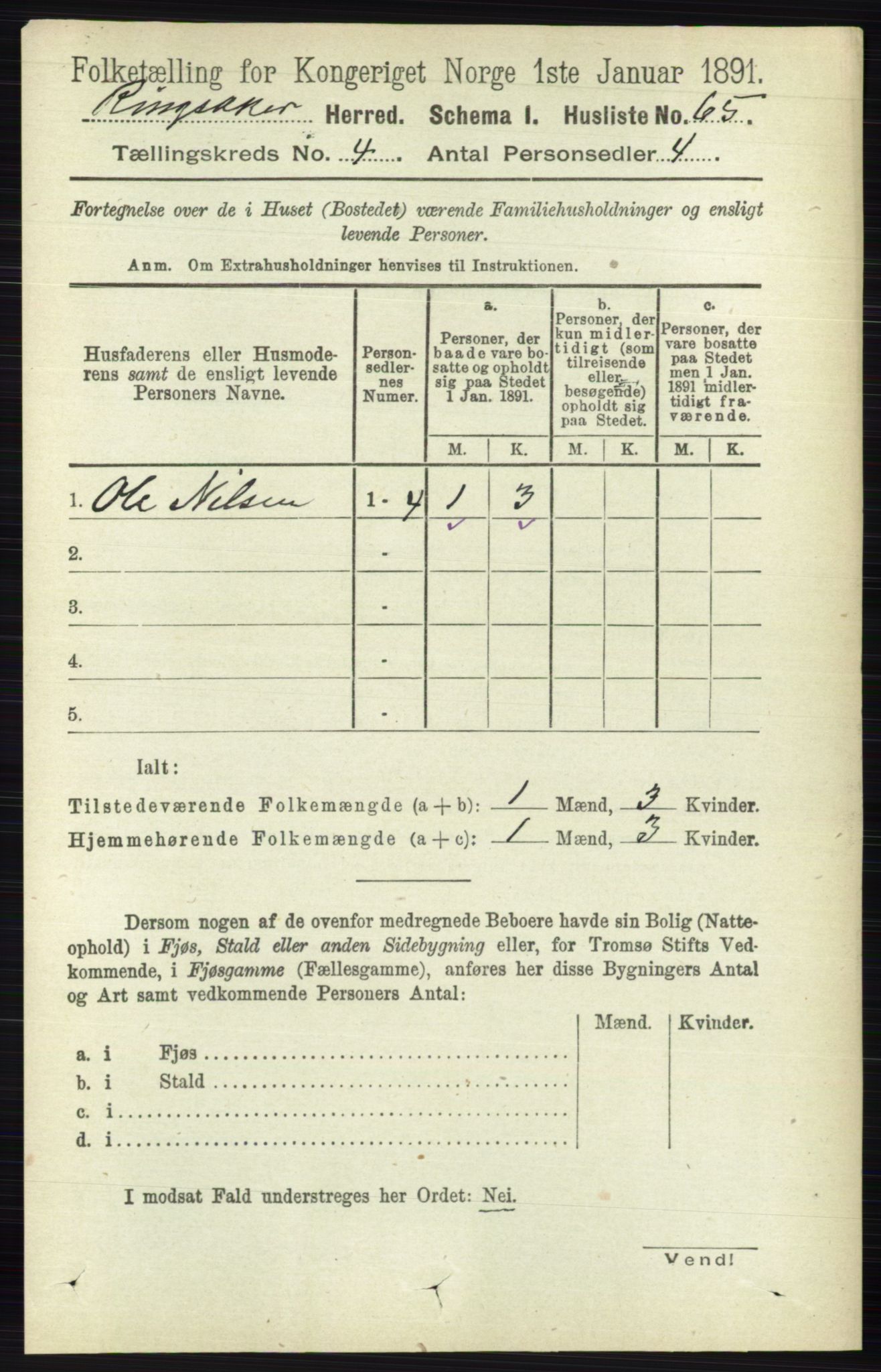 RA, 1891 census for 0412 Ringsaker, 1891, p. 1746