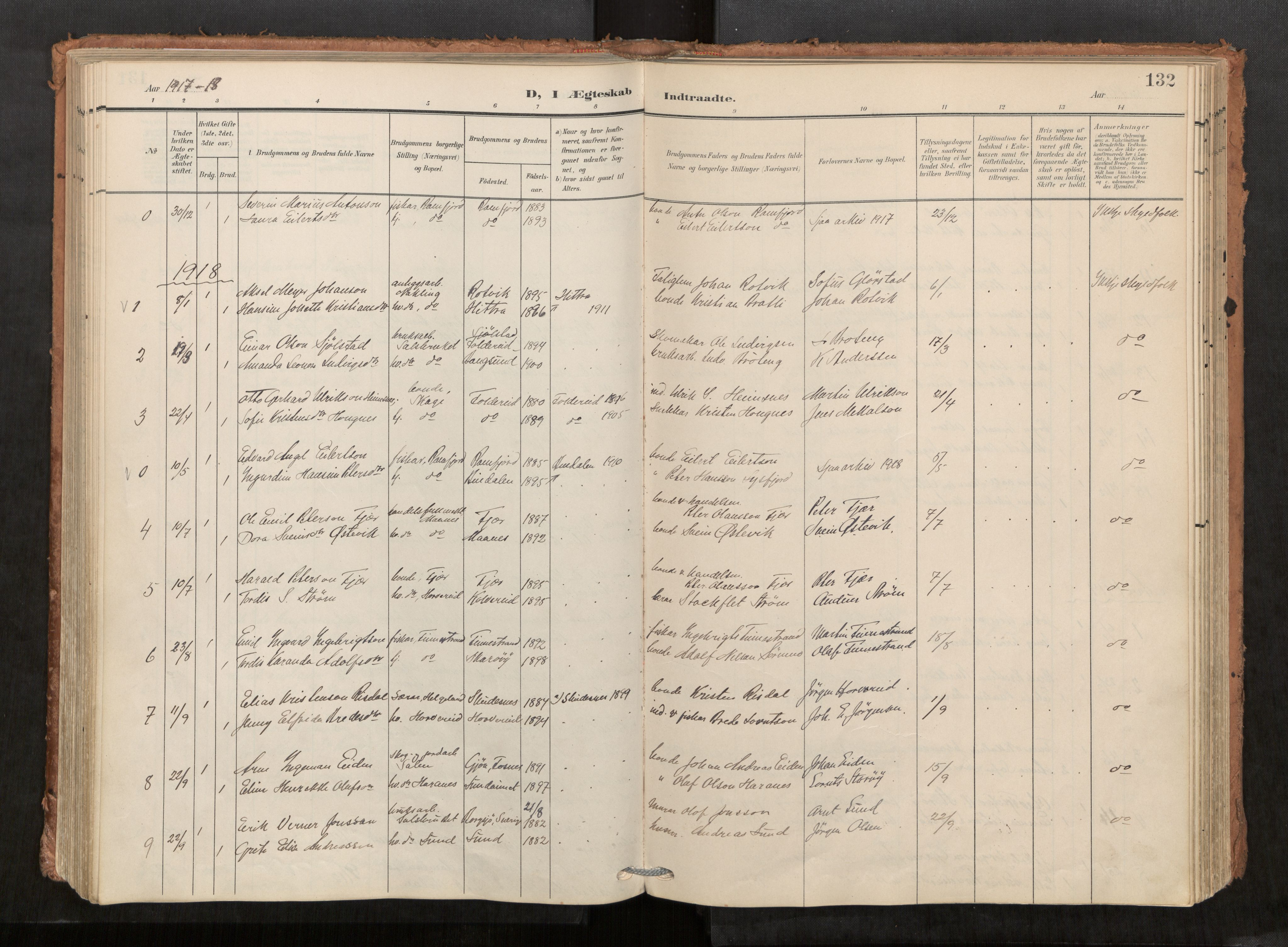 Kolvereid sokneprestkontor, SAT/A-1171/H/Ha/Haa/L0001: Parish register (official) no. 1, 1903-1922, p. 132