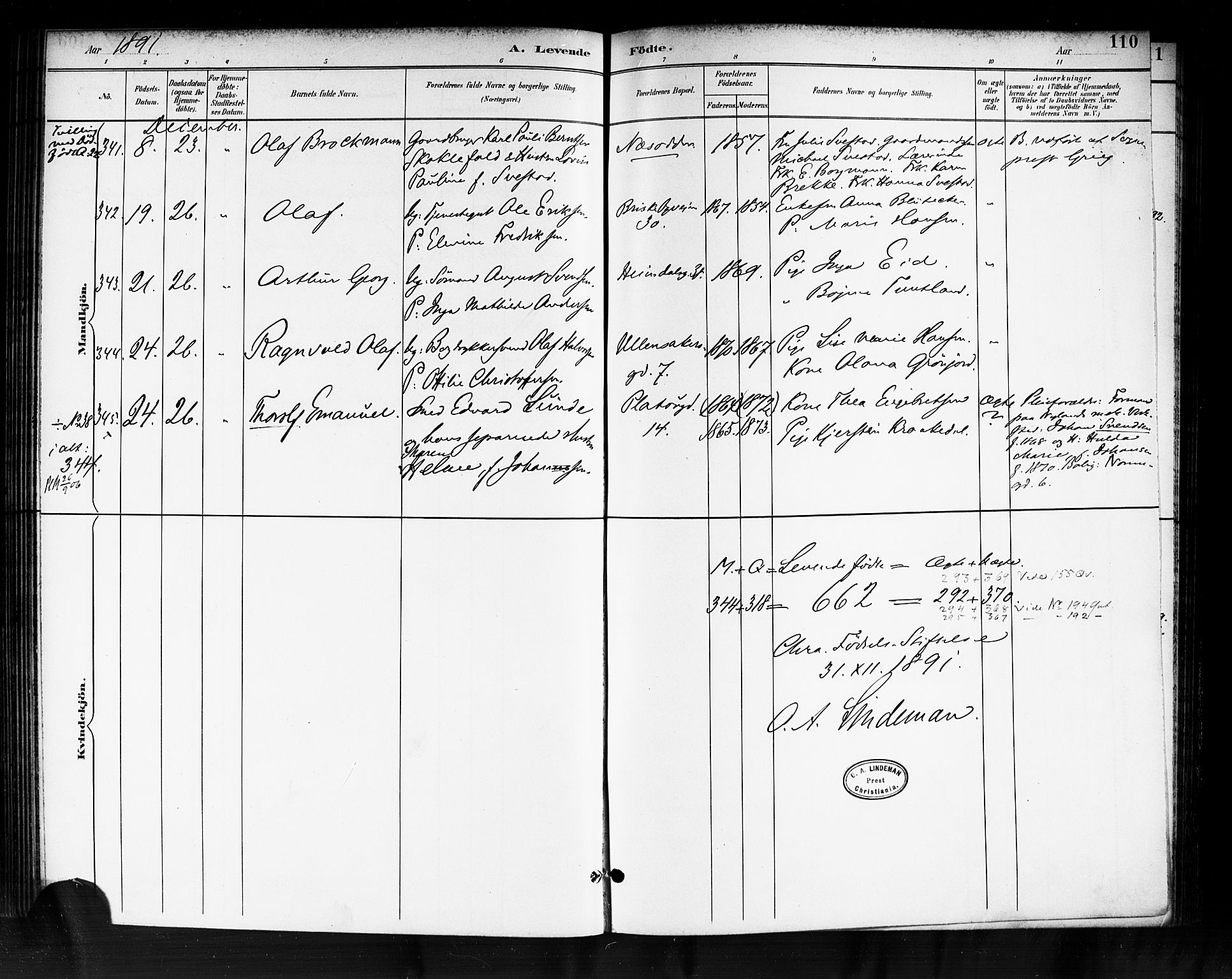 Rikshospitalet prestekontor Kirkebøker, AV/SAO-A-10309b/F/L0008: Parish register (official) no. 8, 1890-1893, p. 110