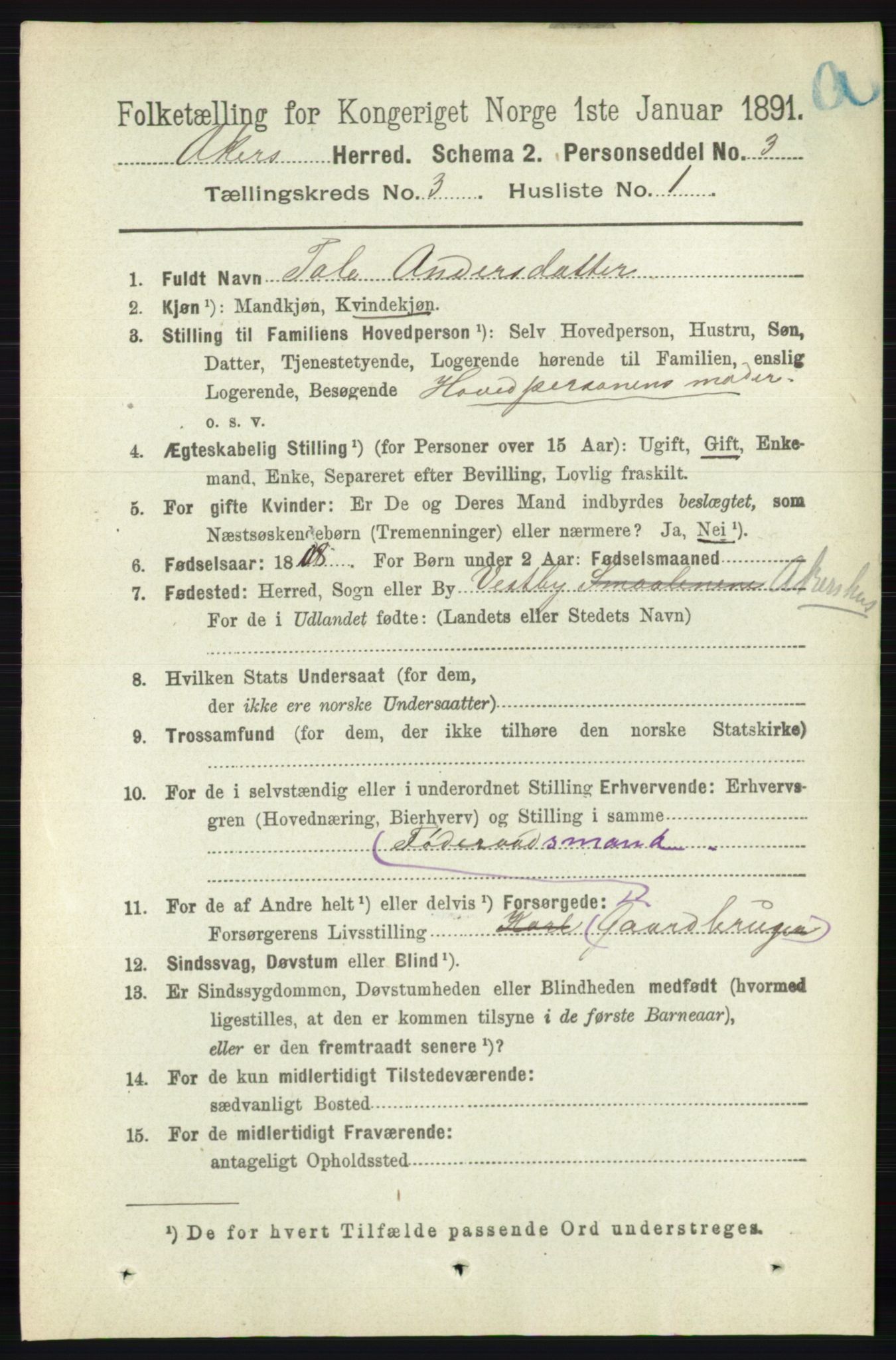 RA, 1891 census for 0218 Aker, 1891, p. 2931