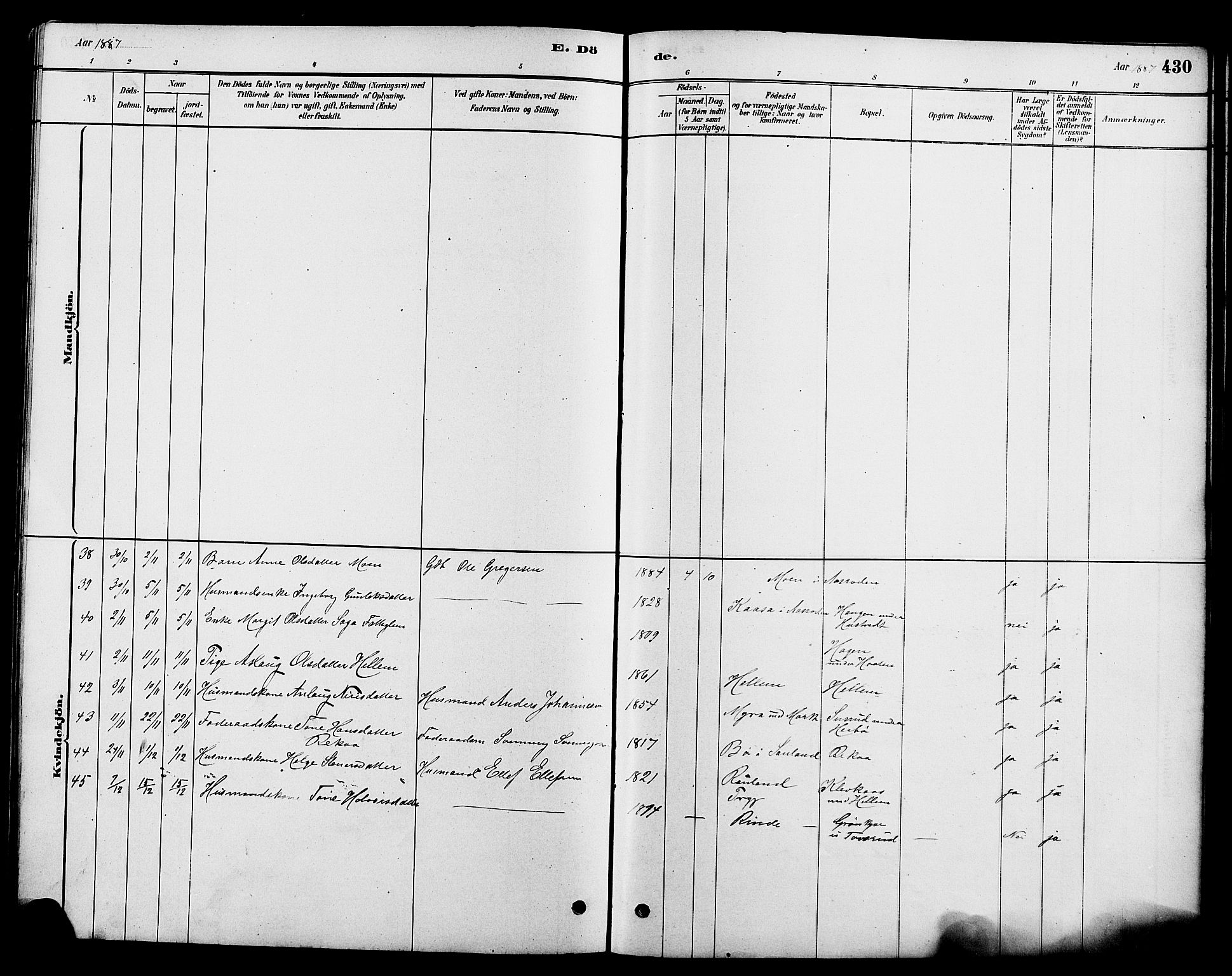 Heddal kirkebøker, SAKO/A-268/G/Ga/L0002: Parish register (copy) no. I 2, 1879-1908, p. 430