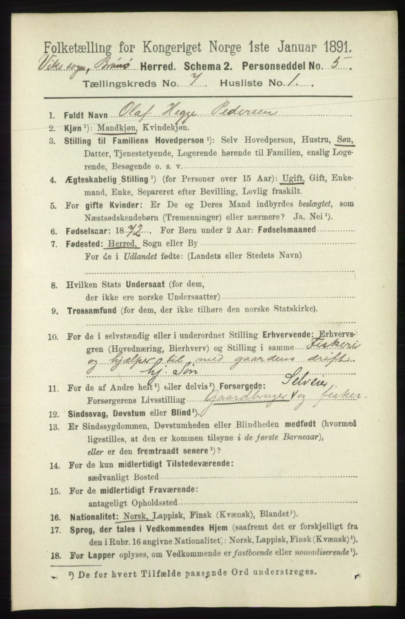 RA, 1891 census for 1814 Brønnøy, 1891, p. 3755