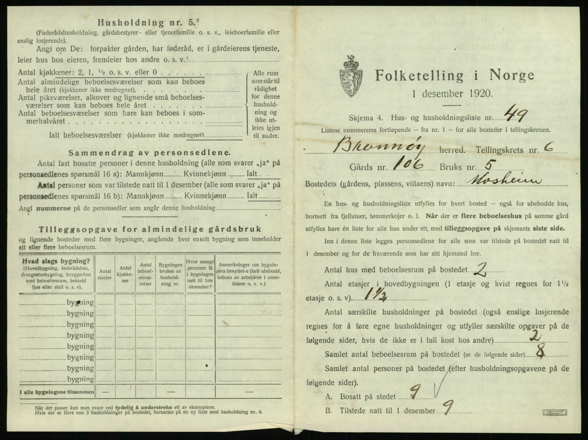 SAT, 1920 census for Brønnøy, 1920, p. 602