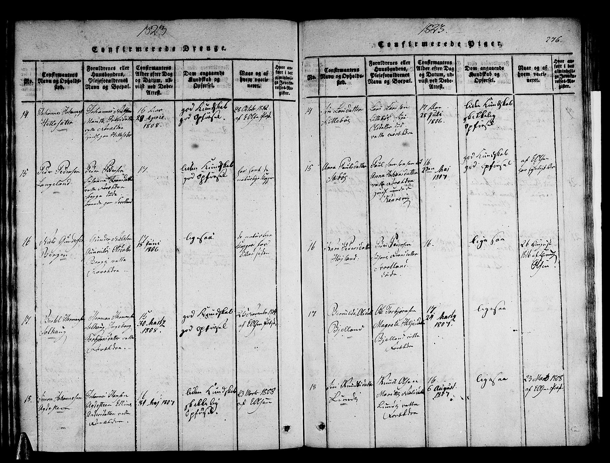 Stord sokneprestembete, AV/SAB-A-78201/H/Haa: Parish register (official) no. A 5, 1816-1825, p. 276