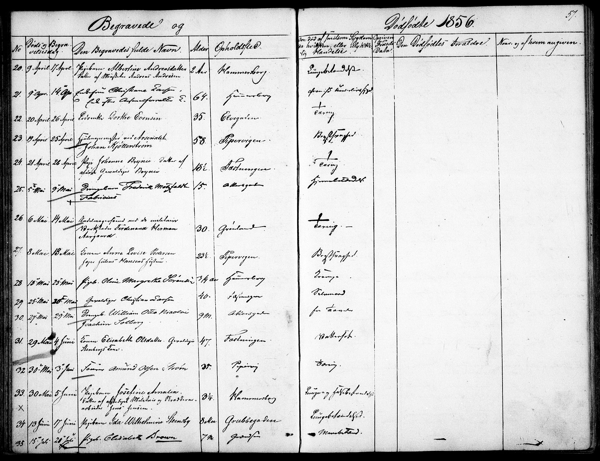 Garnisonsmenigheten Kirkebøker, AV/SAO-A-10846/F/Fa/L0009: Parish register (official) no. 9, 1842-1859, p. 57