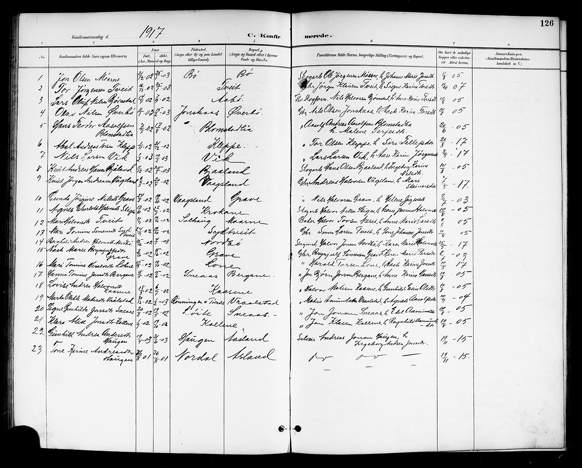 Drangedal kirkebøker, SAKO/A-258/G/Gb/L0002: Parish register (copy) no. II 2, 1895-1918, p. 126