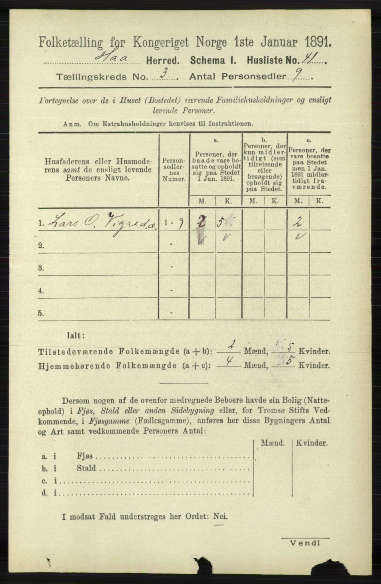 RA, 1891 census for 1119 Hå, 1891, p. 694