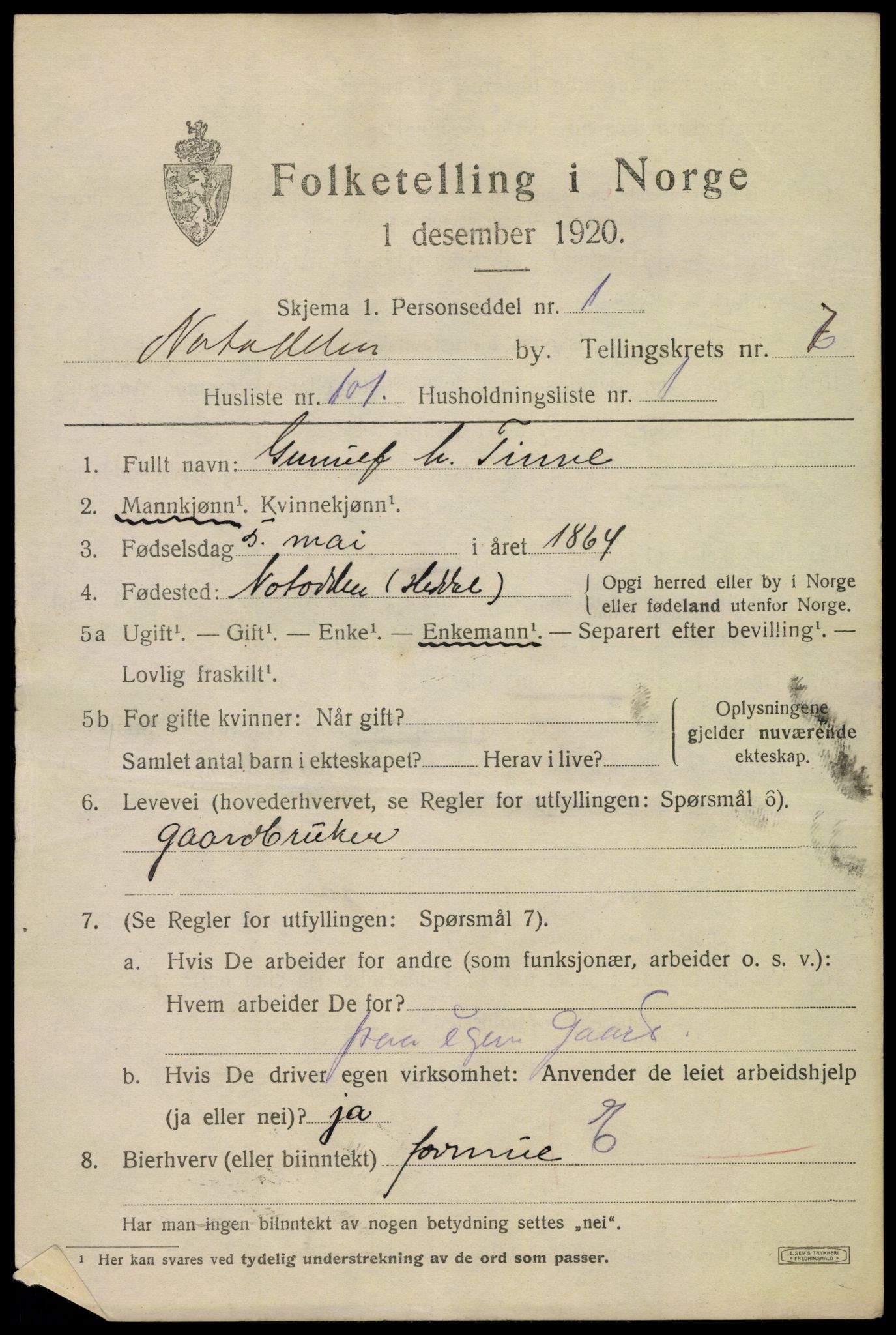 SAKO, 1920 census for Notodden, 1920, p. 15206