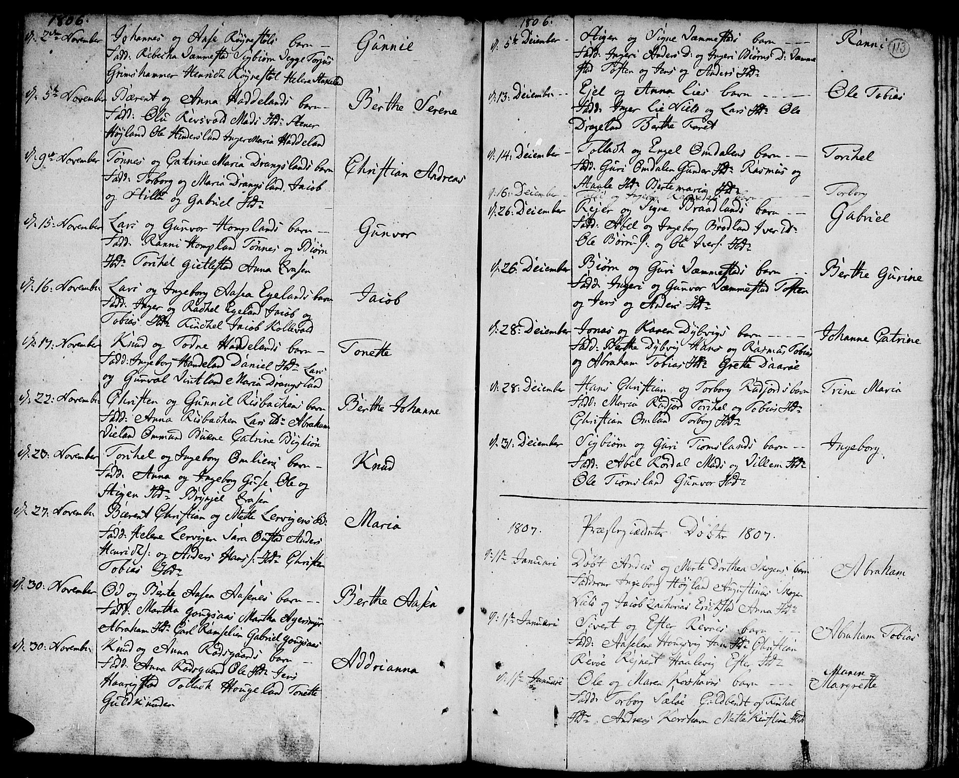 Lyngdal sokneprestkontor, SAK/1111-0029/F/Fa/Fac/L0004: Parish register (official) no. A 4, 1780-1815, p. 113