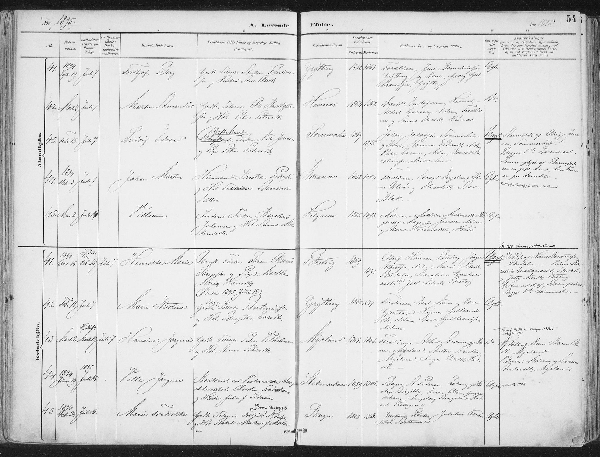 Ministerialprotokoller, klokkerbøker og fødselsregistre - Nordland, AV/SAT-A-1459/888/L1246: Parish register (official) no. 888A12, 1891-1903, p. 54