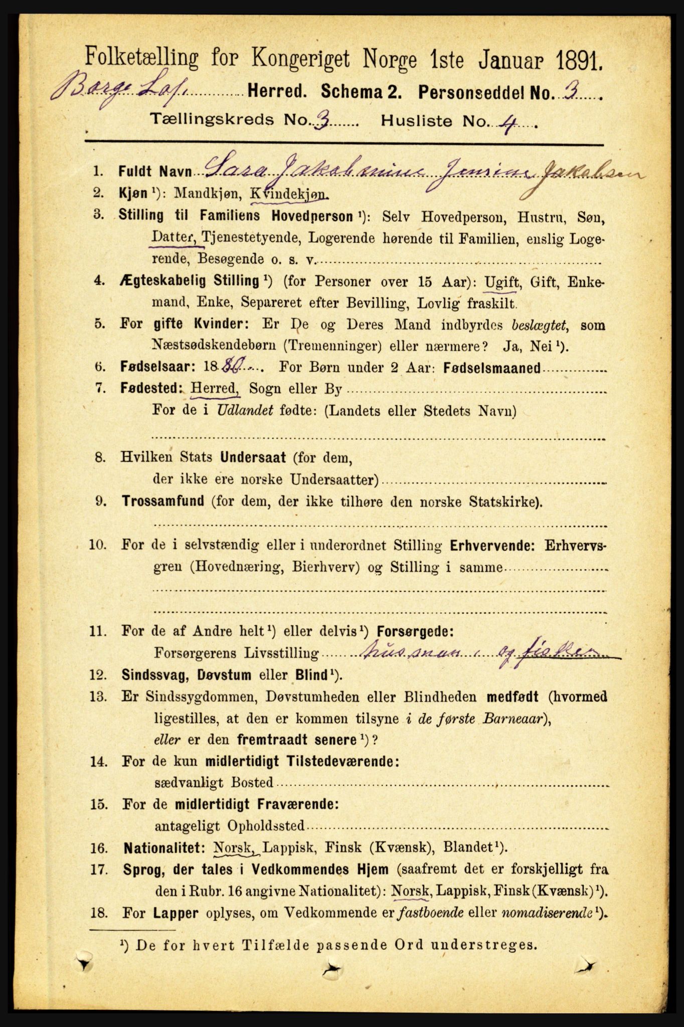 RA, 1891 census for 1862 Borge, 1891, p. 1564