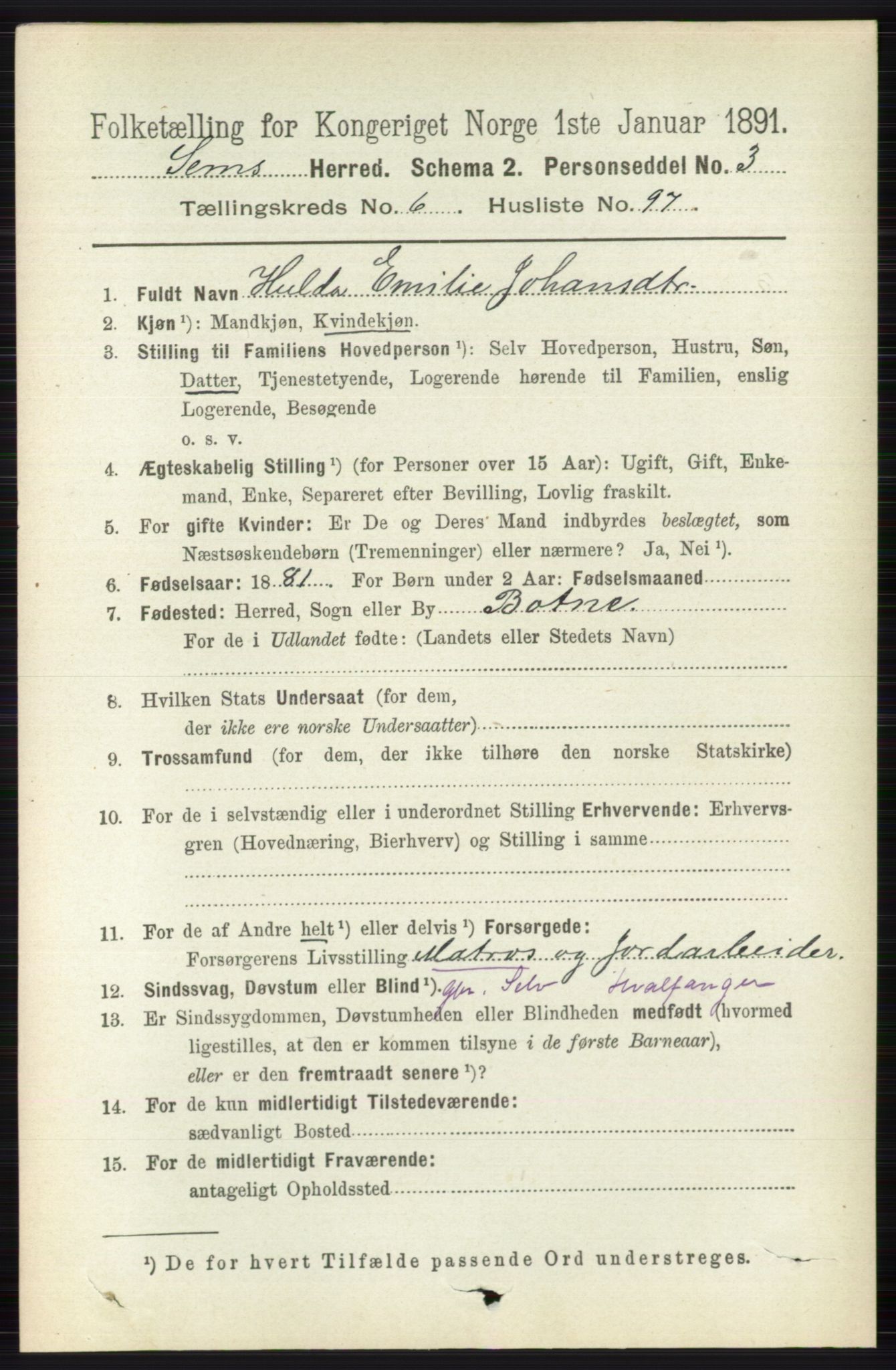 RA, 1891 census for 0721 Sem, 1891, p. 3163