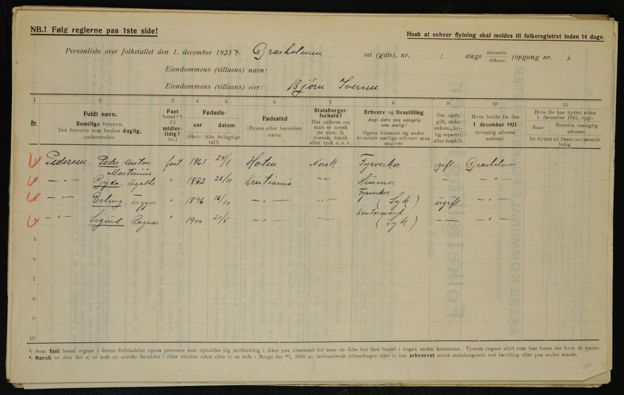 , Municipal Census 1923 for Aker, 1923, p. 39241