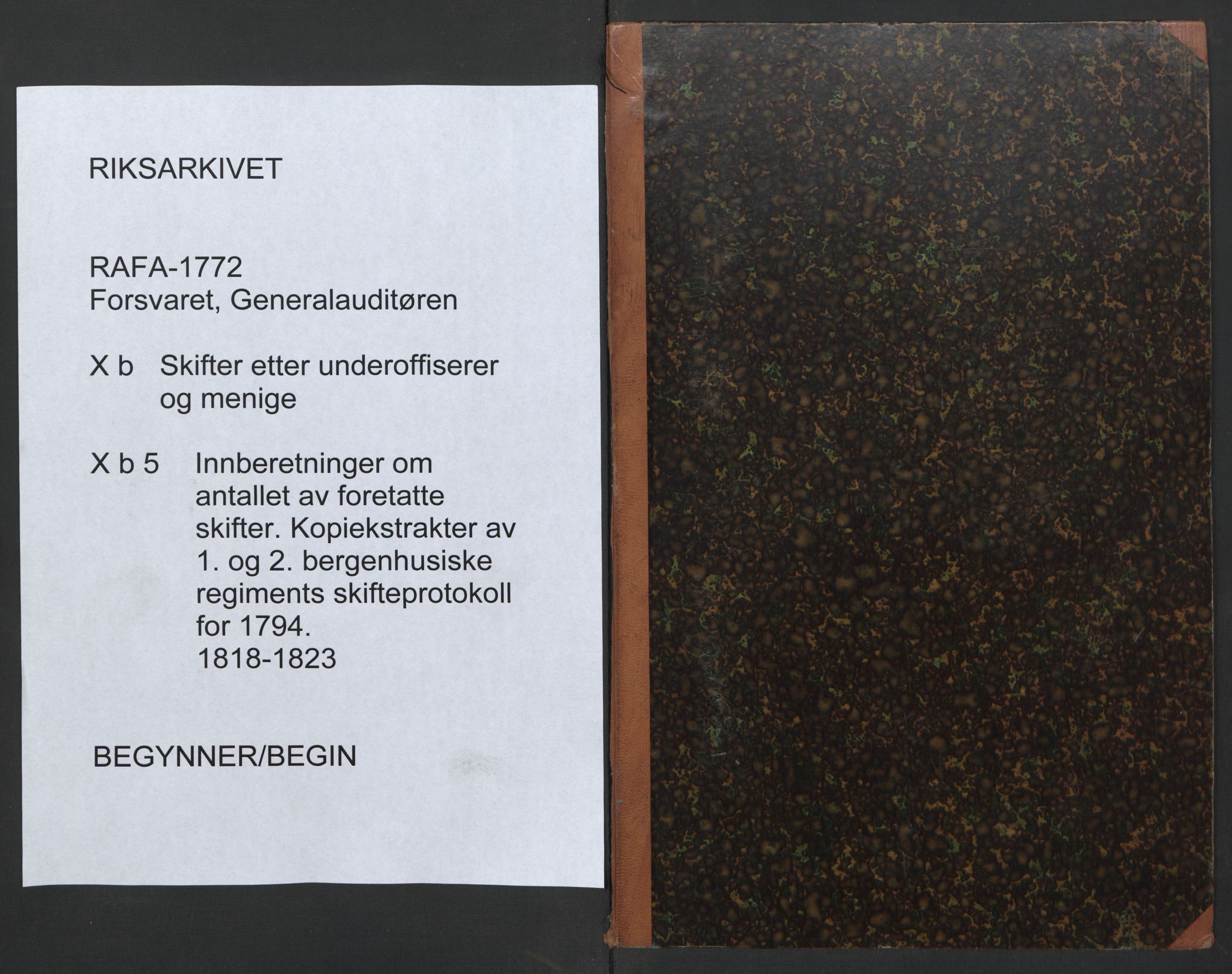 Forsvaret, Generalauditøren, AV/RA-RAFA-1772/F/Fj/Fjb/L0005: Skifter 1818 - 1823, 1818-1823, p. 1
