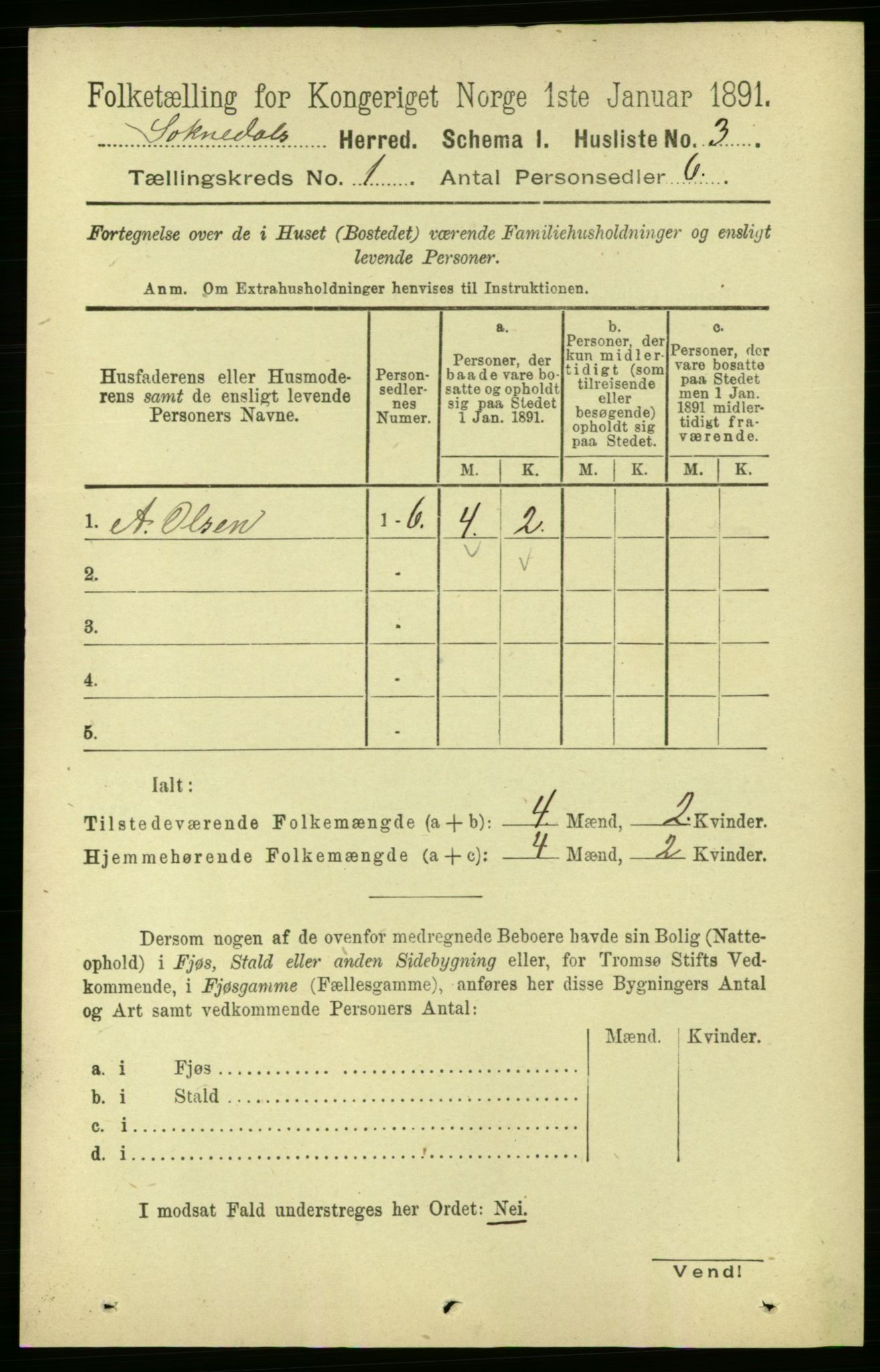 RA, 1891 census for 1649 Soknedal, 1891, p. 19