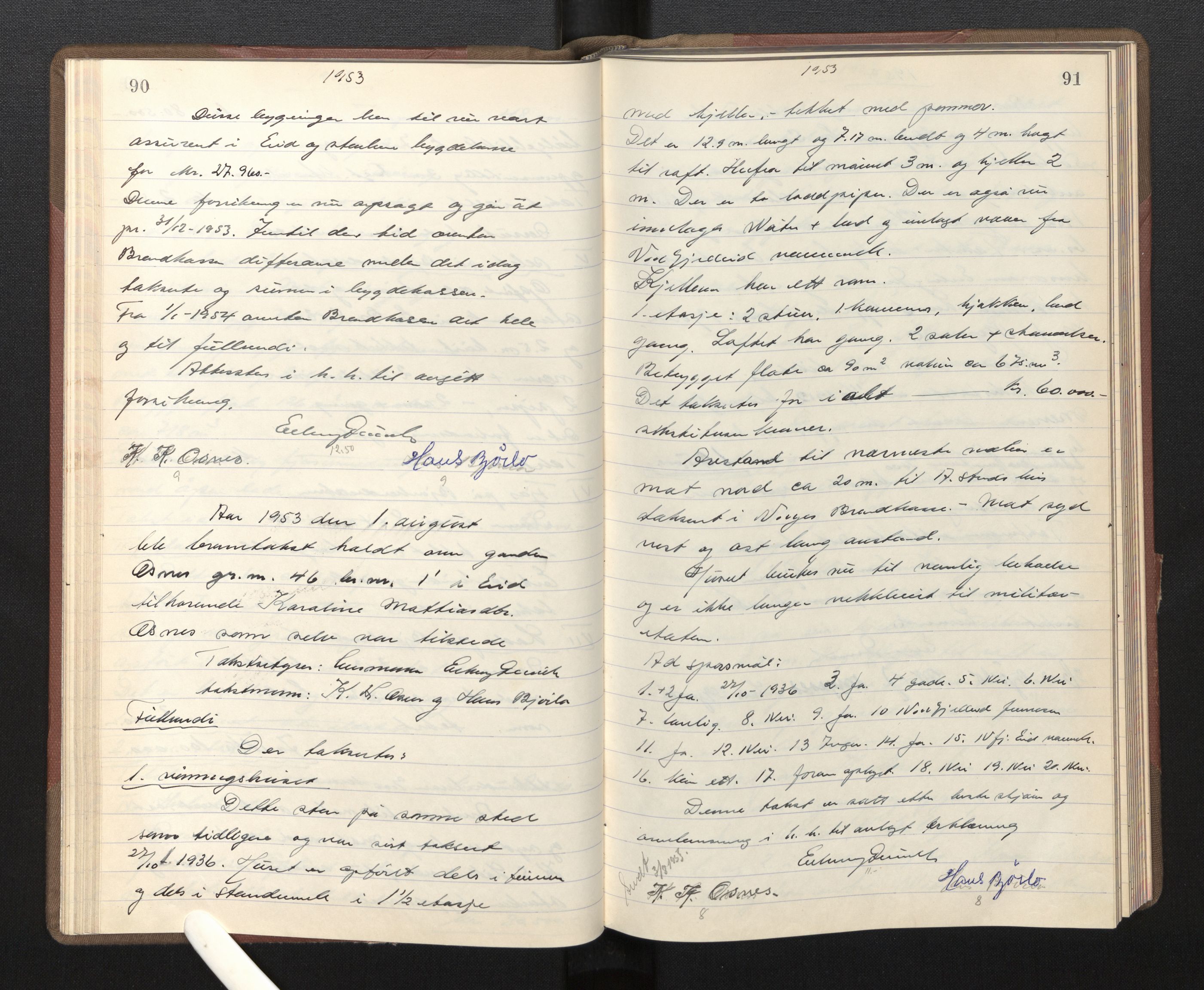 Lensmannen i Eid, AV/SAB-A-27001/0012/L0006: Branntakstprotokoll, 1952, p. 90-91