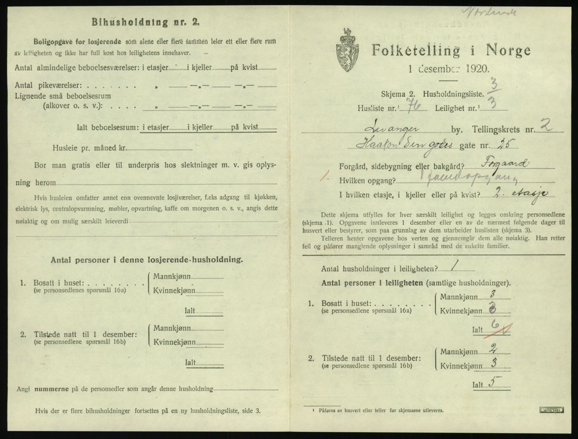 SAT, 1920 census for Levanger town, 1920, p. 1106