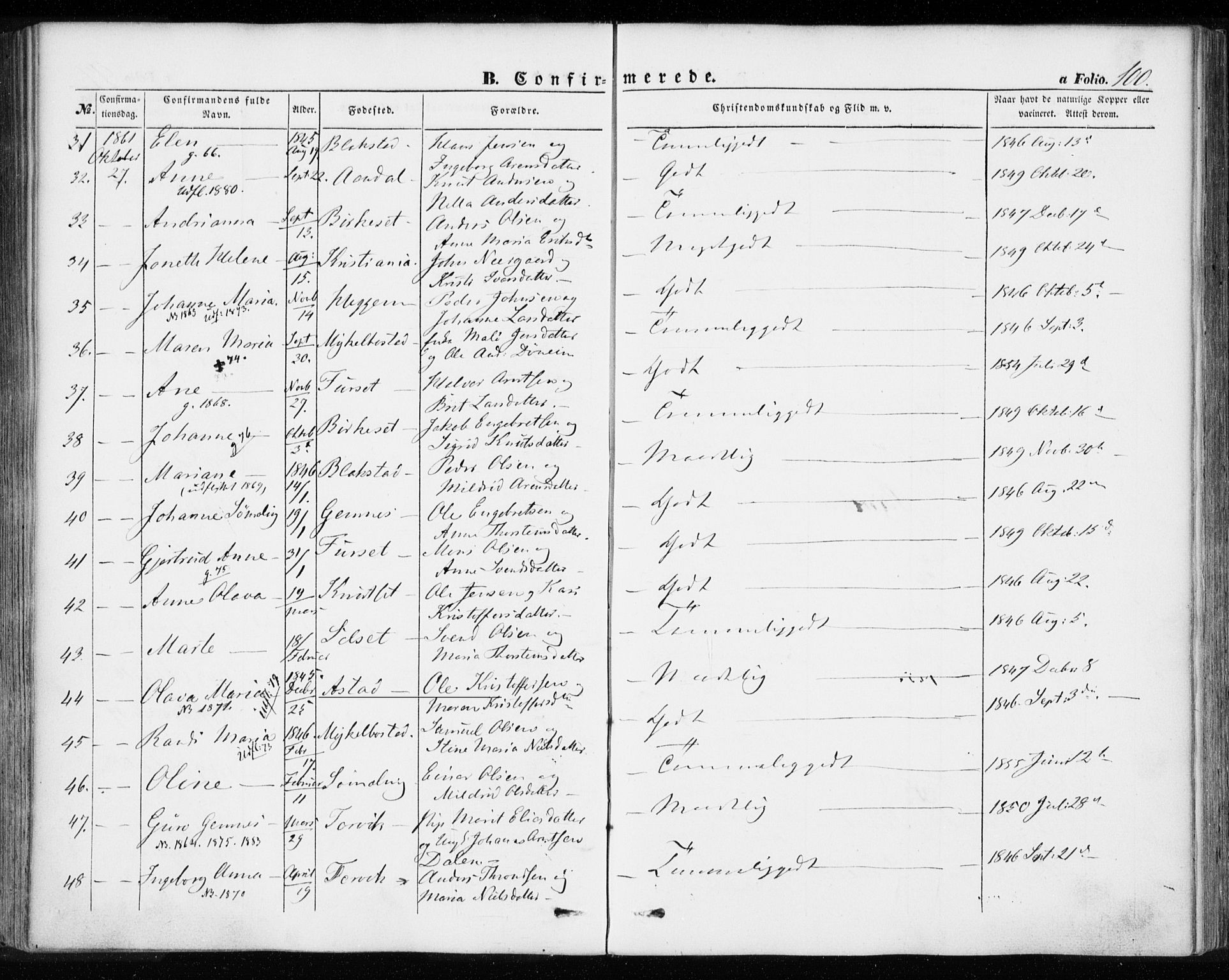 Ministerialprotokoller, klokkerbøker og fødselsregistre - Møre og Romsdal, AV/SAT-A-1454/584/L0965: Parish register (official) no. 584A05, 1857-1868, p. 100