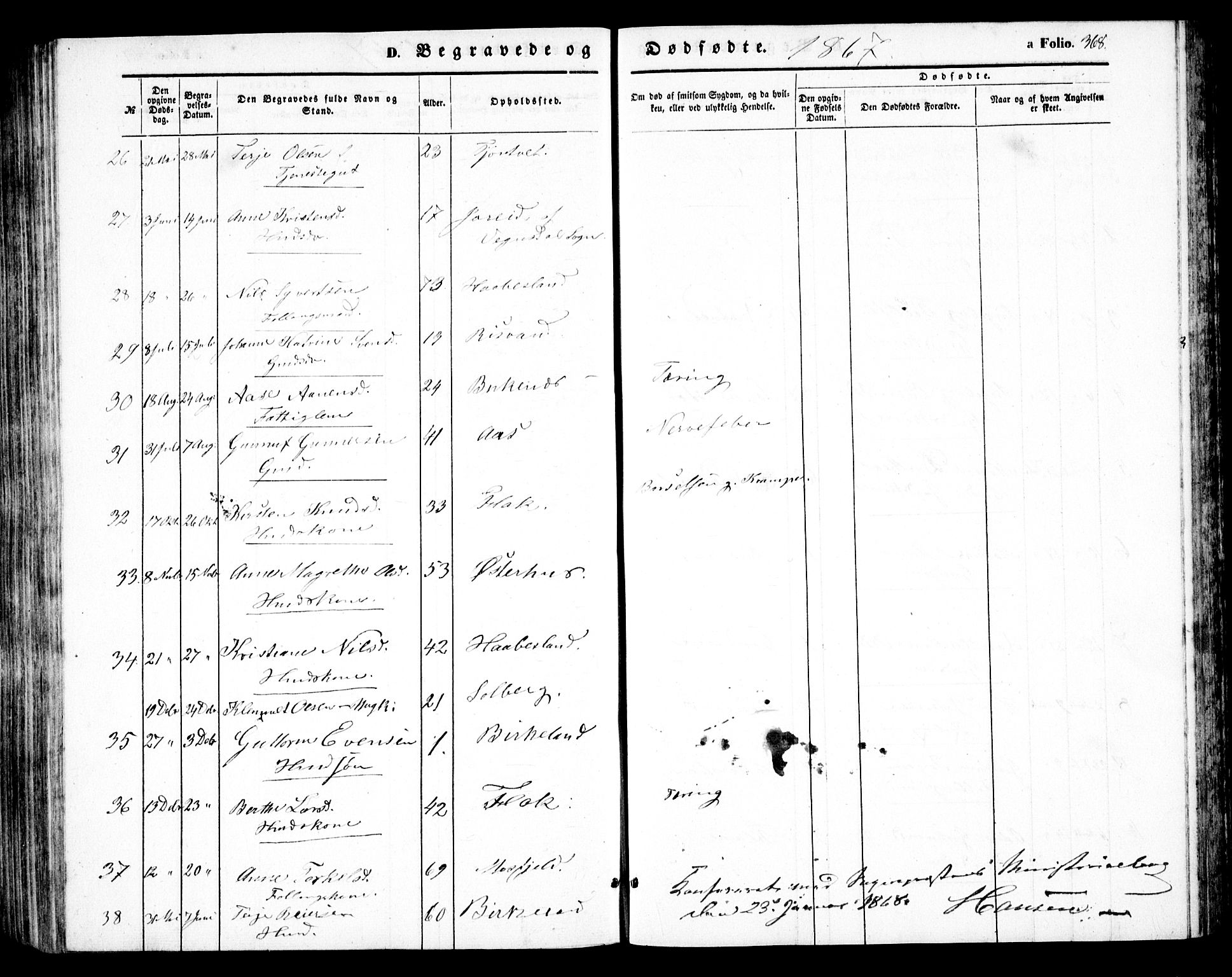 Birkenes sokneprestkontor, AV/SAK-1111-0004/F/Fb/L0002: Parish register (copy) no. B 2, 1849-1876, p. 368