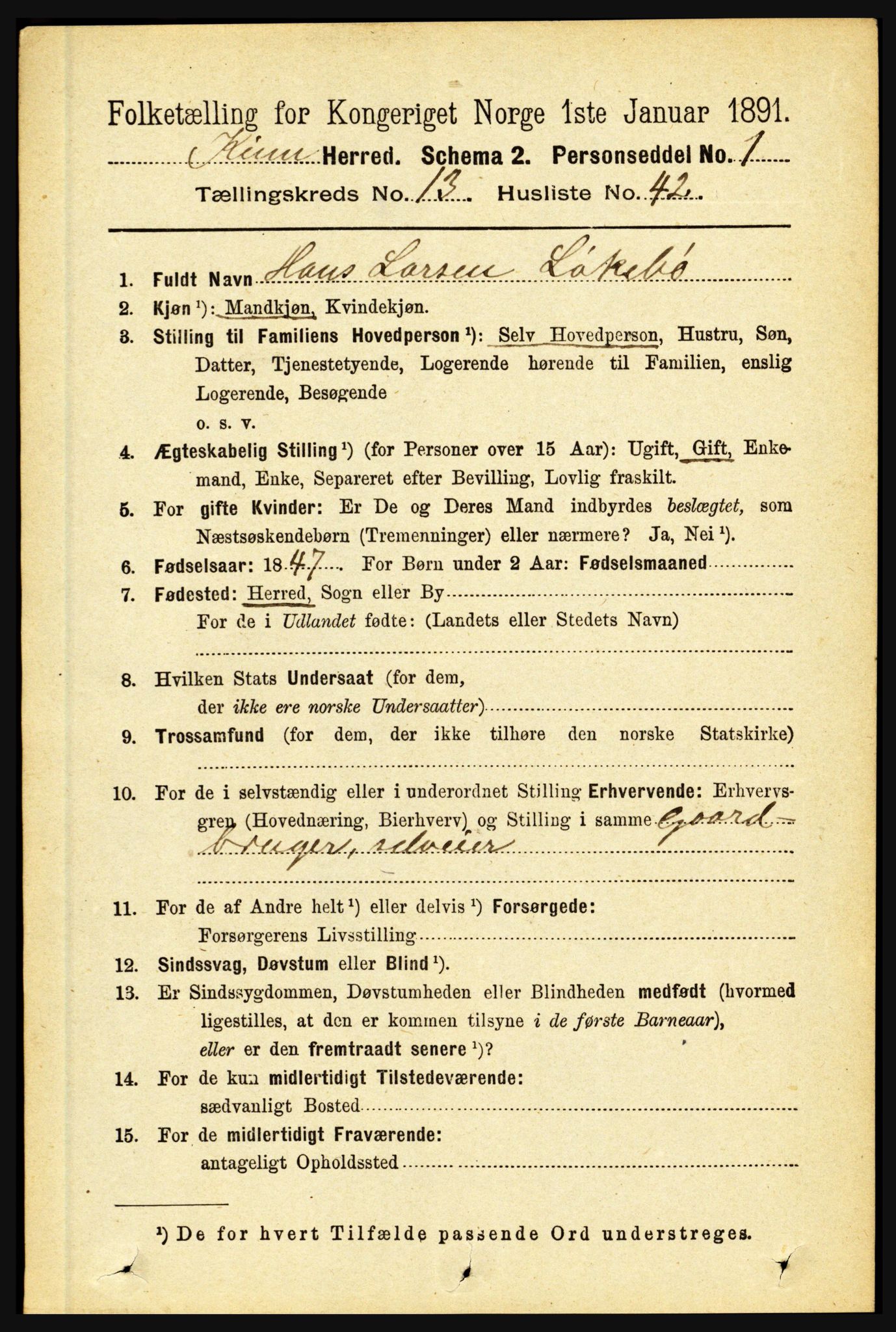 RA, 1891 census for 1437 Kinn, 1891, p. 5340