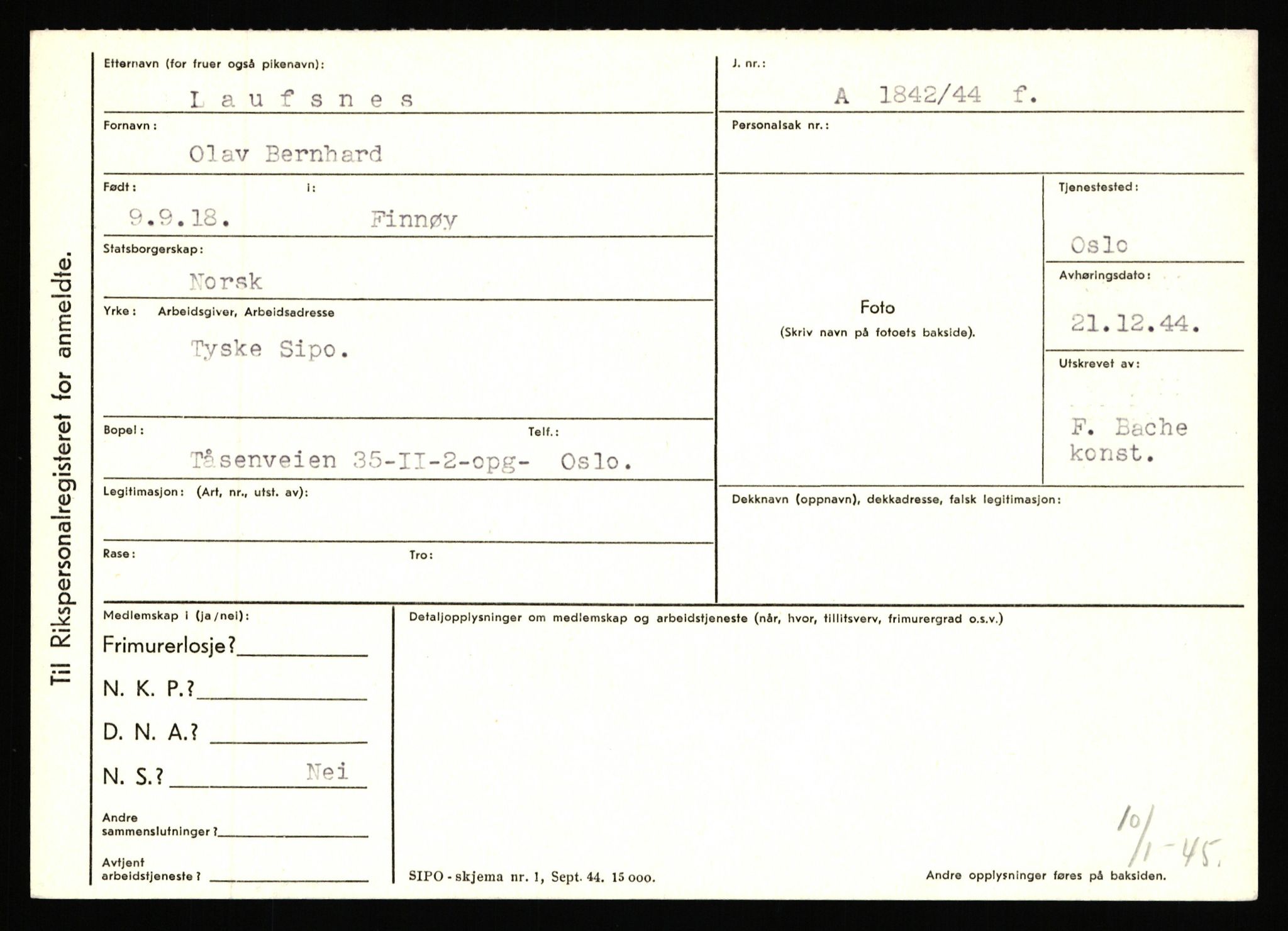 Statspolitiet - Hovedkontoret / Osloavdelingen, AV/RA-S-1329/C/Ca/L0009: Knutsen - Limstrand, 1943-1945, p. 4012