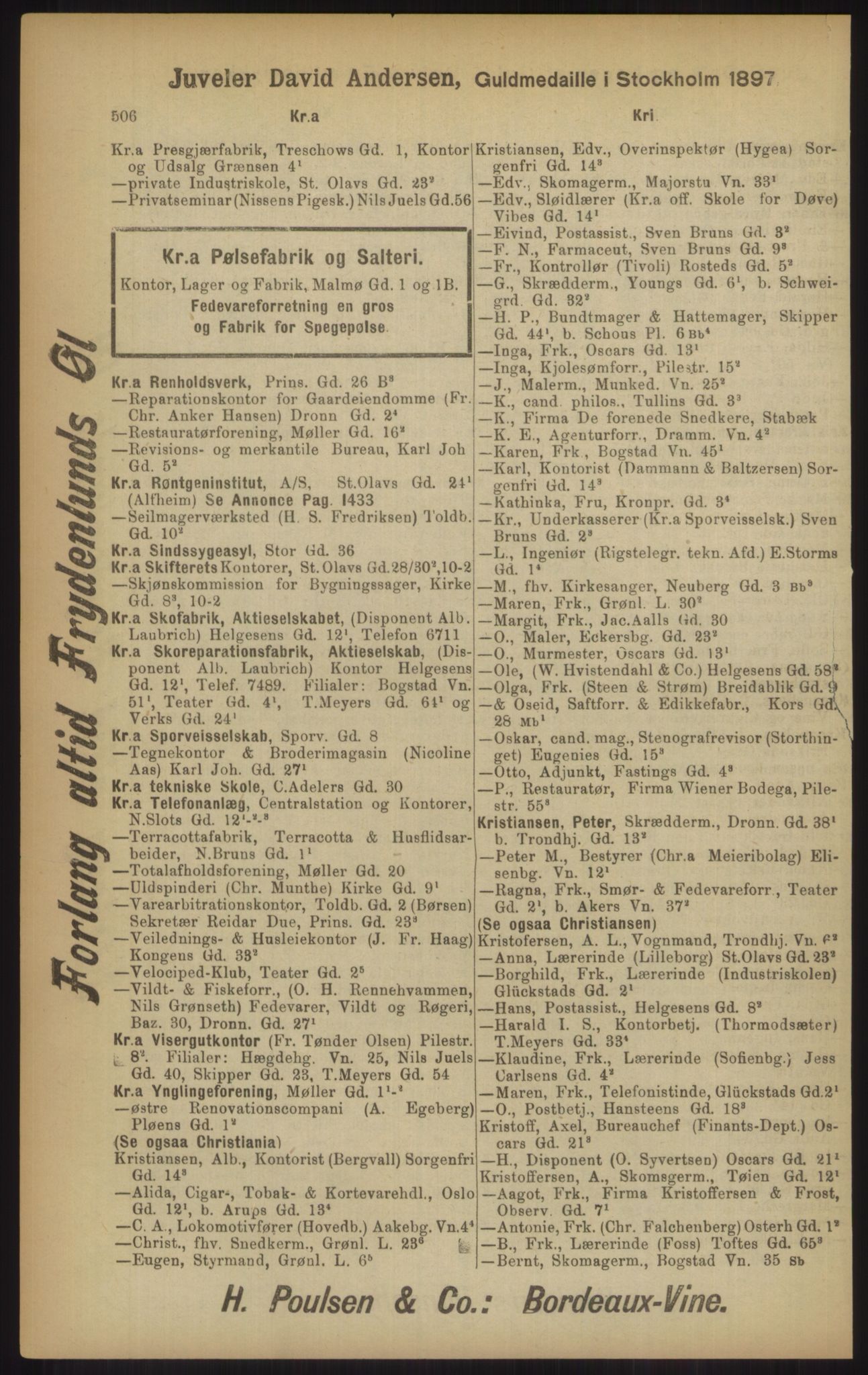 Kristiania/Oslo adressebok, PUBL/-, 1902, p. 506