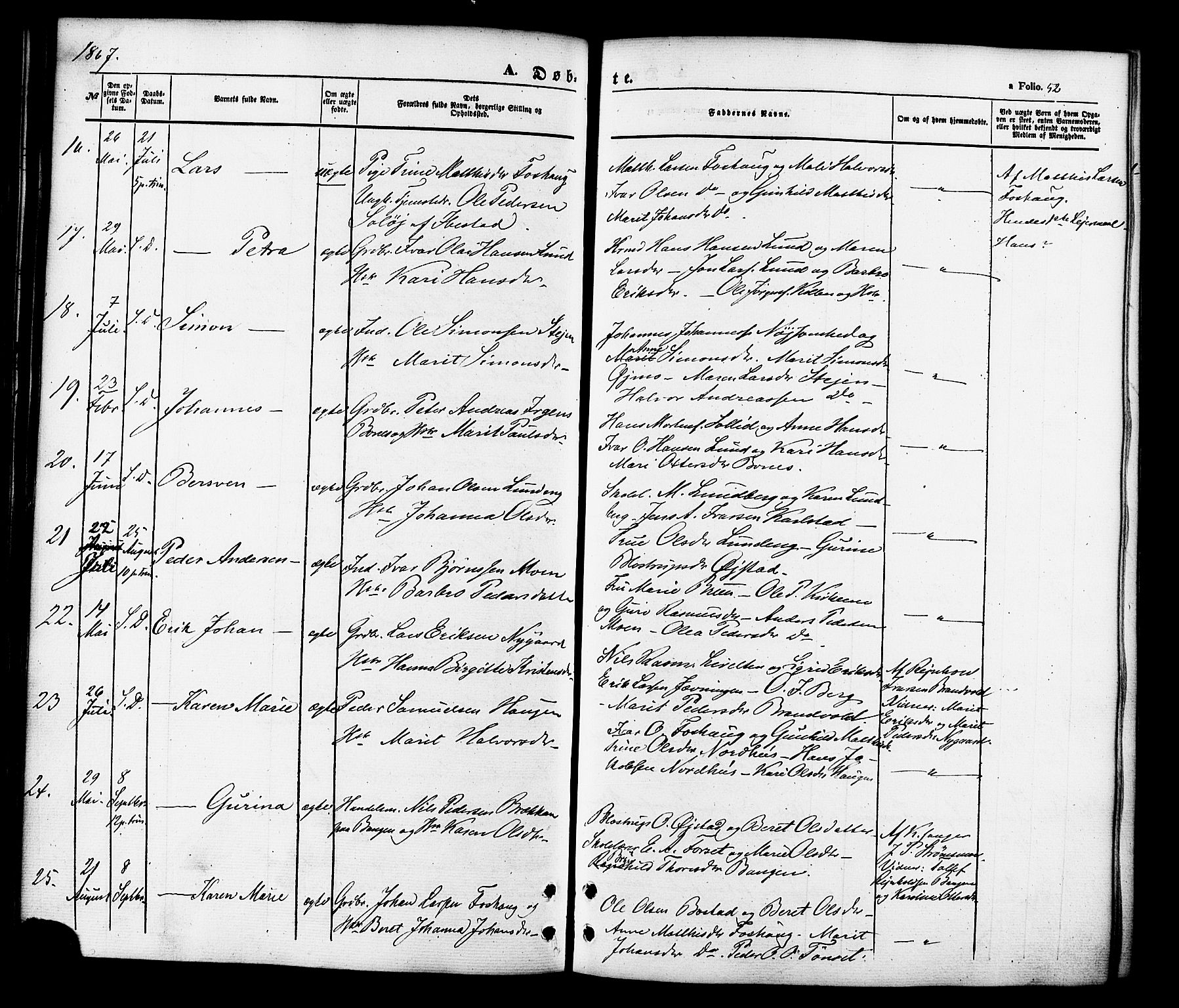 Målselv sokneprestembete, AV/SATØ-S-1311/G/Ga/Gaa/L0008kirke: Parish register (official) no. 8, 1851-1877, p. 52