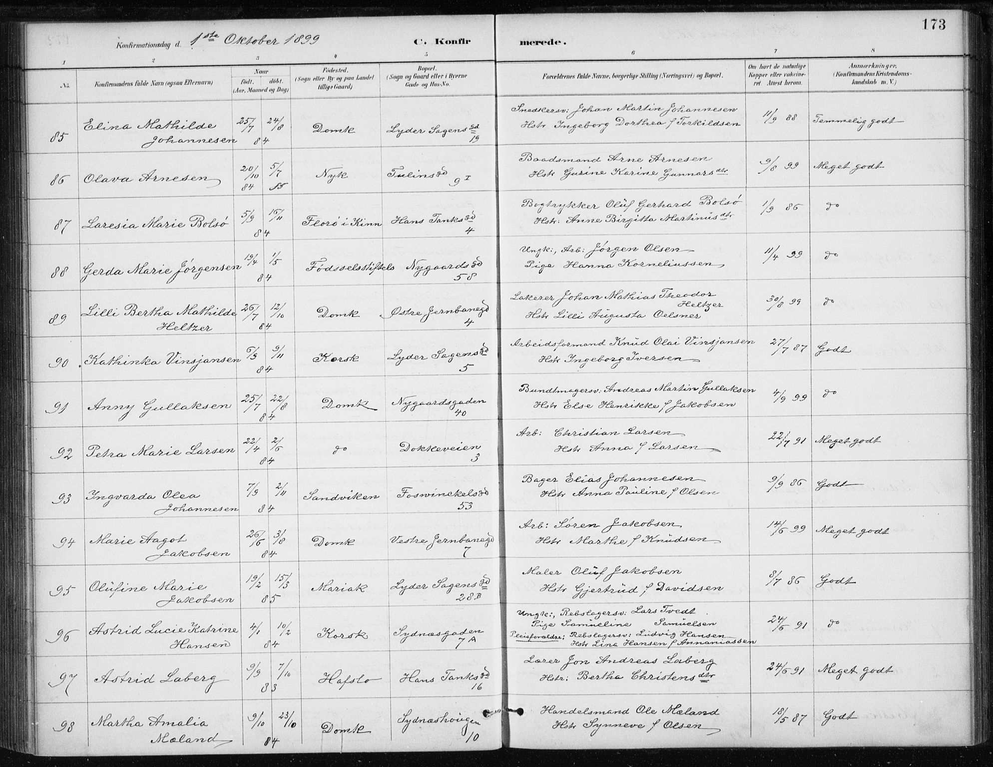 Johanneskirken sokneprestembete, SAB/A-76001/H/Haa/L0008: Parish register (official) no. C 1, 1885-1907, p. 173