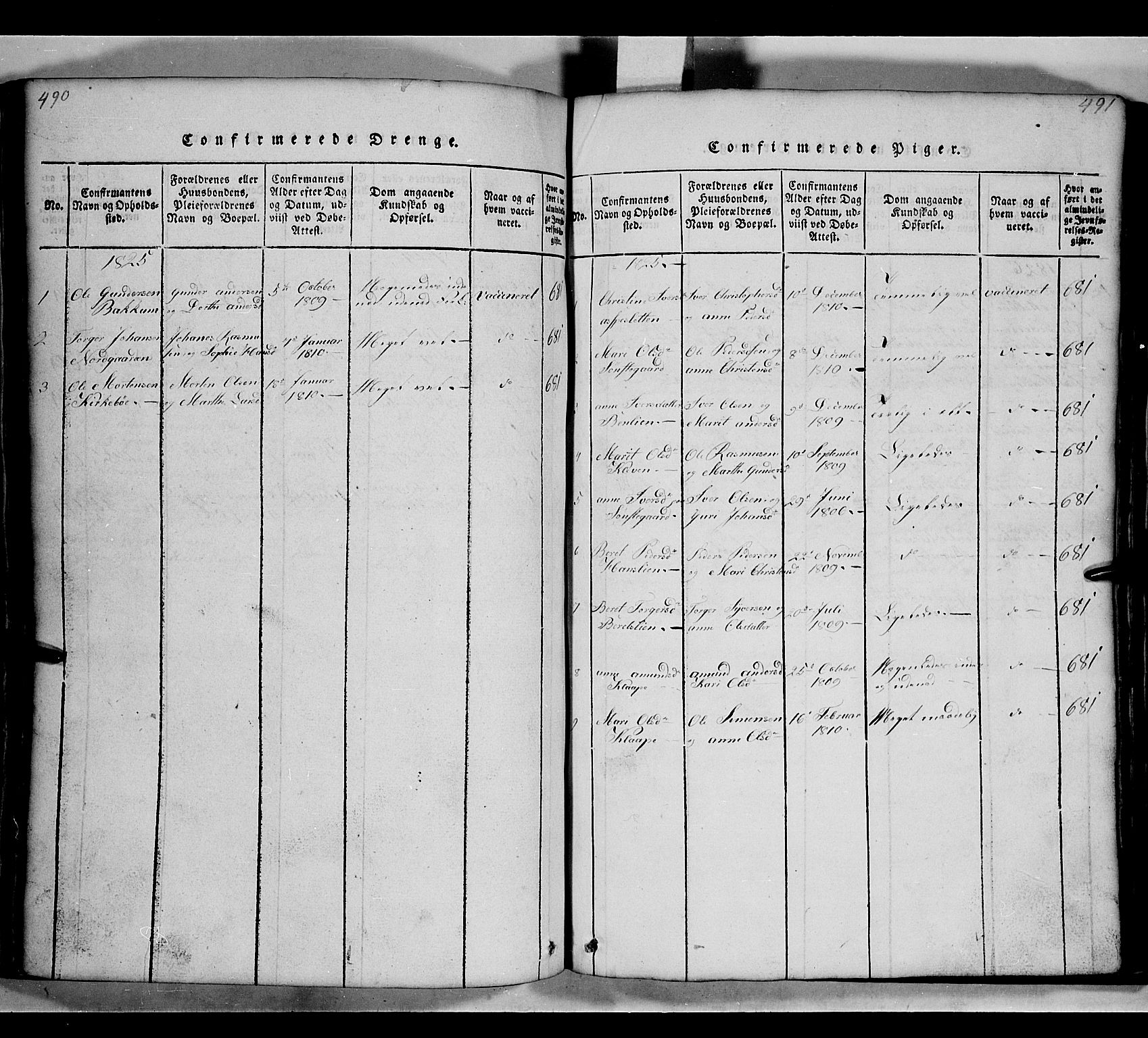 Gausdal prestekontor, SAH/PREST-090/H/Ha/Hab/L0002: Parish register (copy) no. 2, 1818-1874, p. 490-491