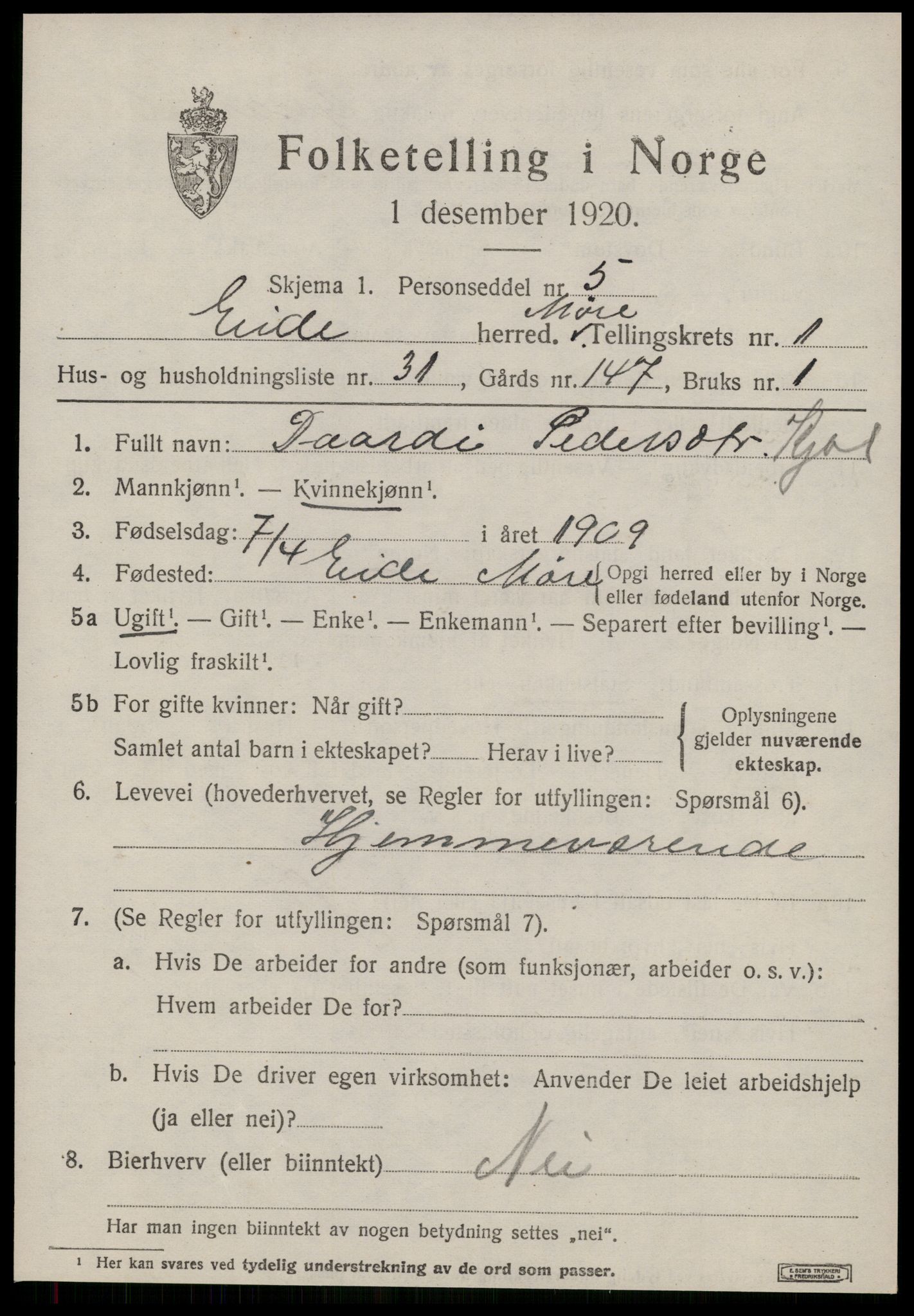 SAT, 1920 census for Eid (MR), 1920, p. 996