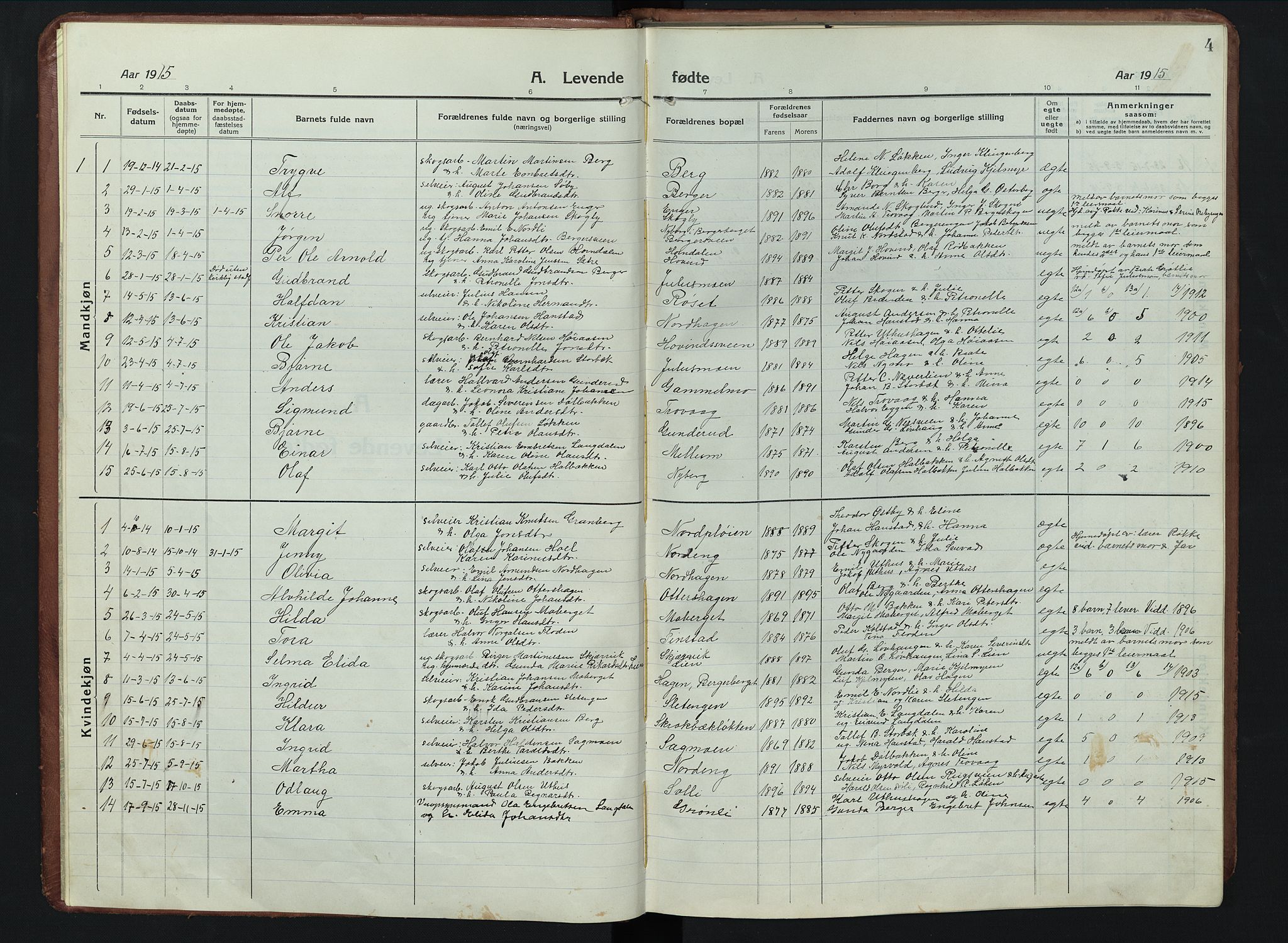 Elverum prestekontor, SAH/PREST-044/H/Ha/Hab/L0011: Parish register (copy) no. 11, 1915-1947, p. 4