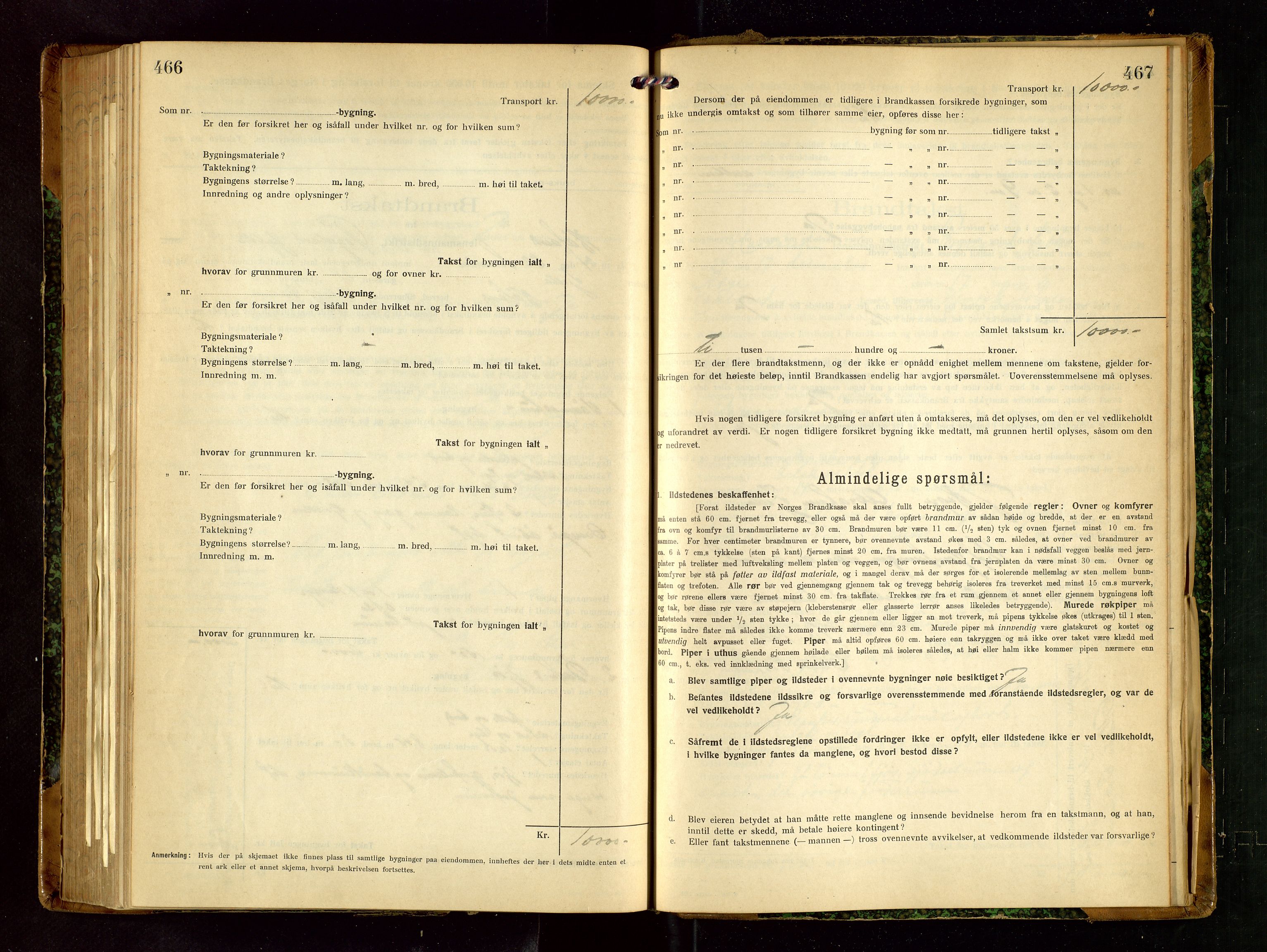 Håland lensmannskontor, AV/SAST-A-100100/Gob/L0007: Branntakstprotokoll - skjematakst. Register i boken., 1920-1925, p. 466-467