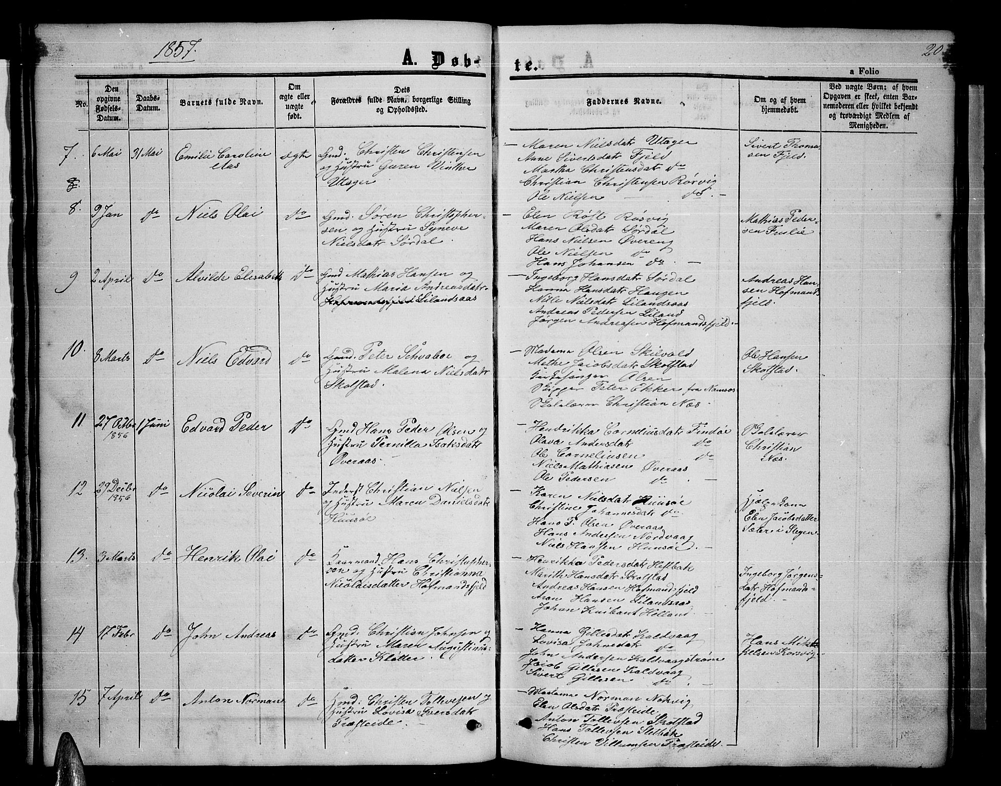 Ministerialprotokoller, klokkerbøker og fødselsregistre - Nordland, AV/SAT-A-1459/859/L0857: Parish register (copy) no. 859C03, 1854-1873, p. 20