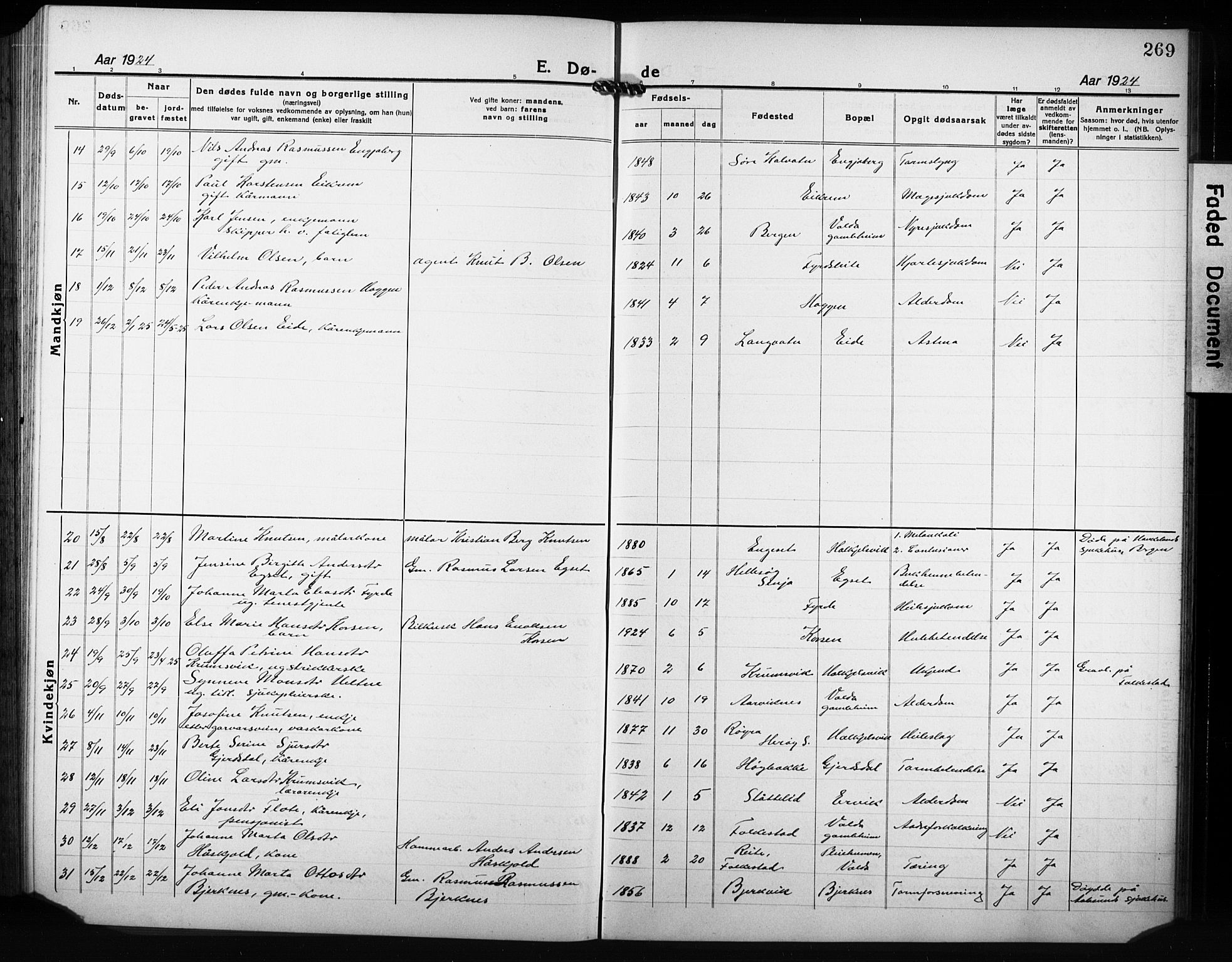 Ministerialprotokoller, klokkerbøker og fødselsregistre - Møre og Romsdal, AV/SAT-A-1454/511/L0160: Parish register (copy) no. 511C06, 1920-1932, p. 269