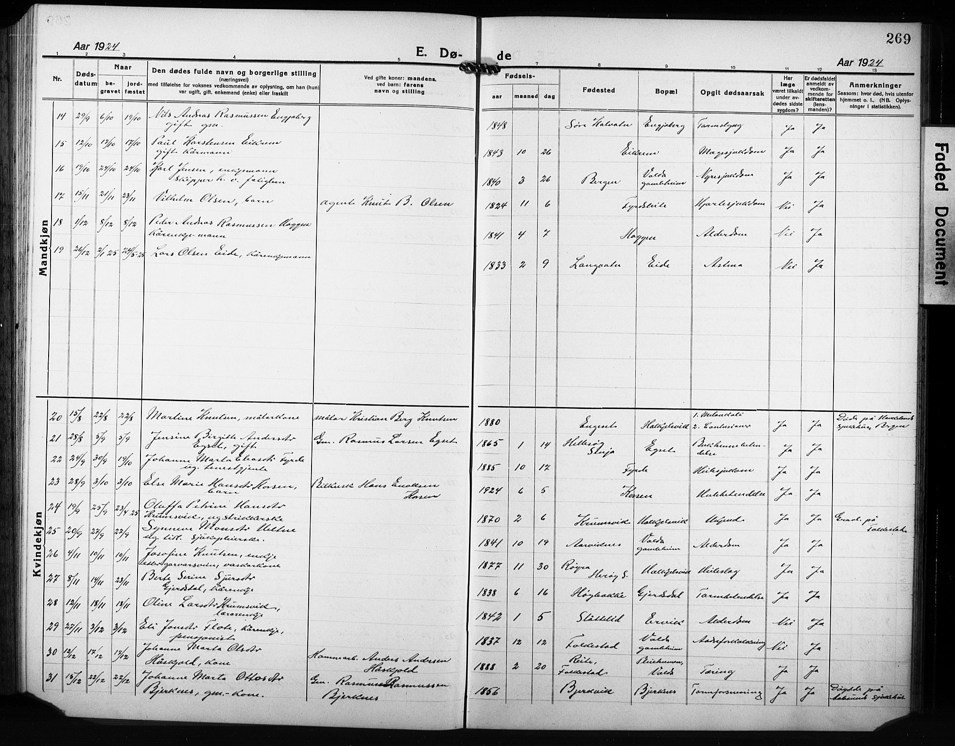 Ministerialprotokoller, klokkerbøker og fødselsregistre - Møre og Romsdal, AV/SAT-A-1454/511/L0160: Parish register (copy) no. 511C06, 1920-1932, p. 269