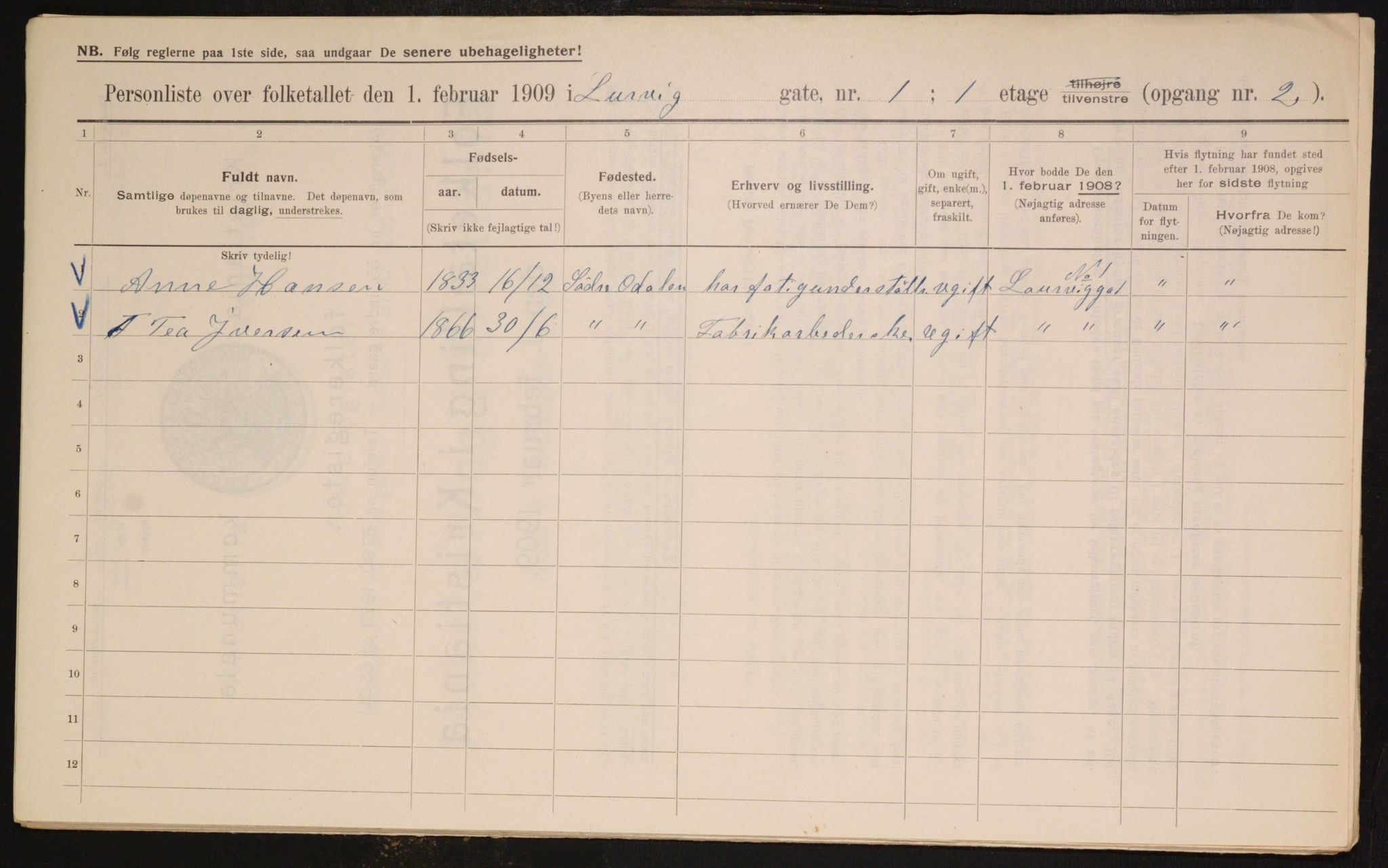 OBA, Municipal Census 1909 for Kristiania, 1909, p. 52088