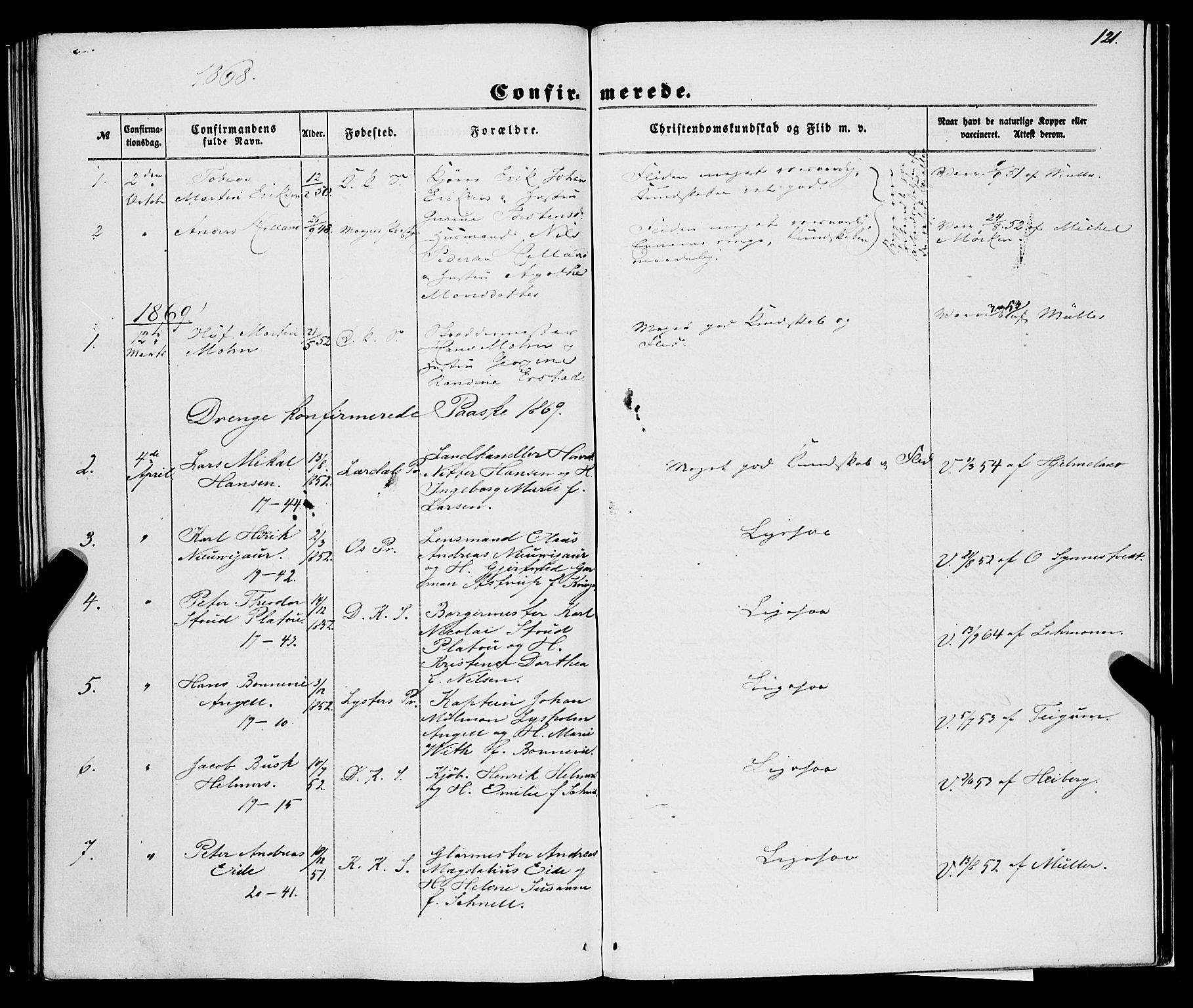 Korskirken sokneprestembete, SAB/A-76101/H/Haa/L0069: Curate's parish register no. A 4, 1856-1869, p. 121