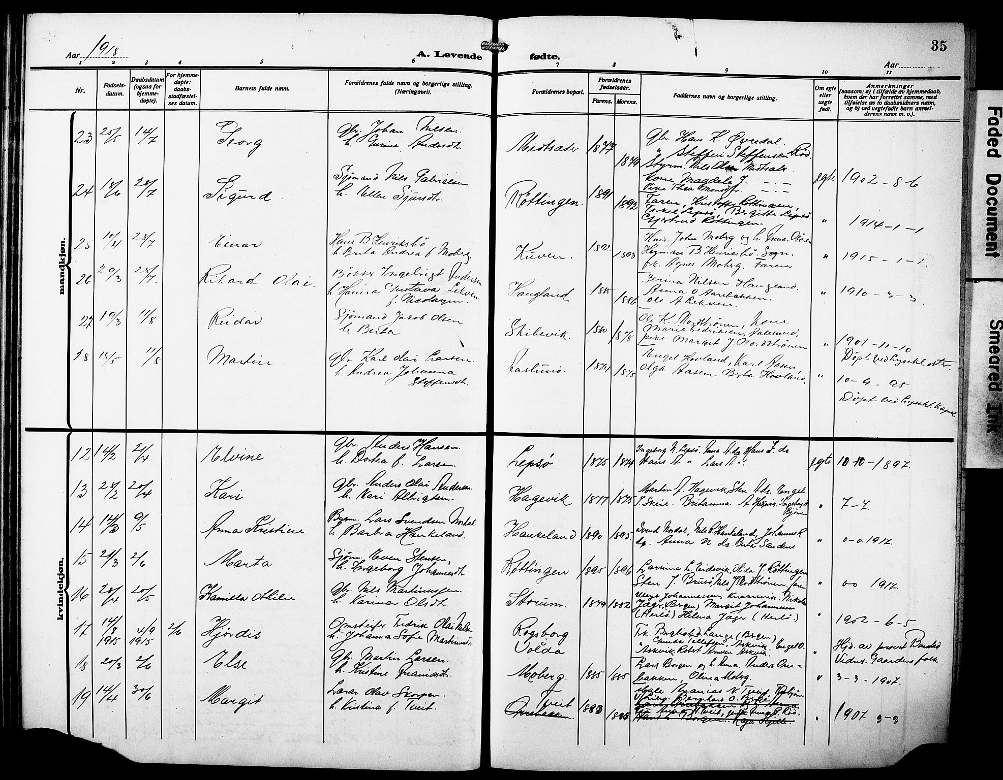 Os sokneprestembete, AV/SAB-A-99929: Parish register (copy) no. A 4, 1914-1923, p. 35