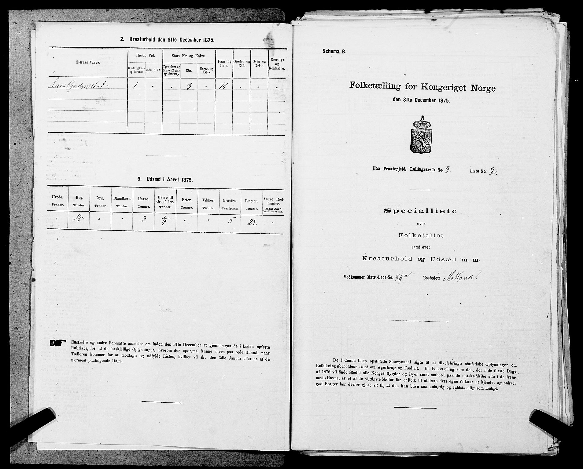 SAST, 1875 census for 1119P Hå, 1875, p. 321