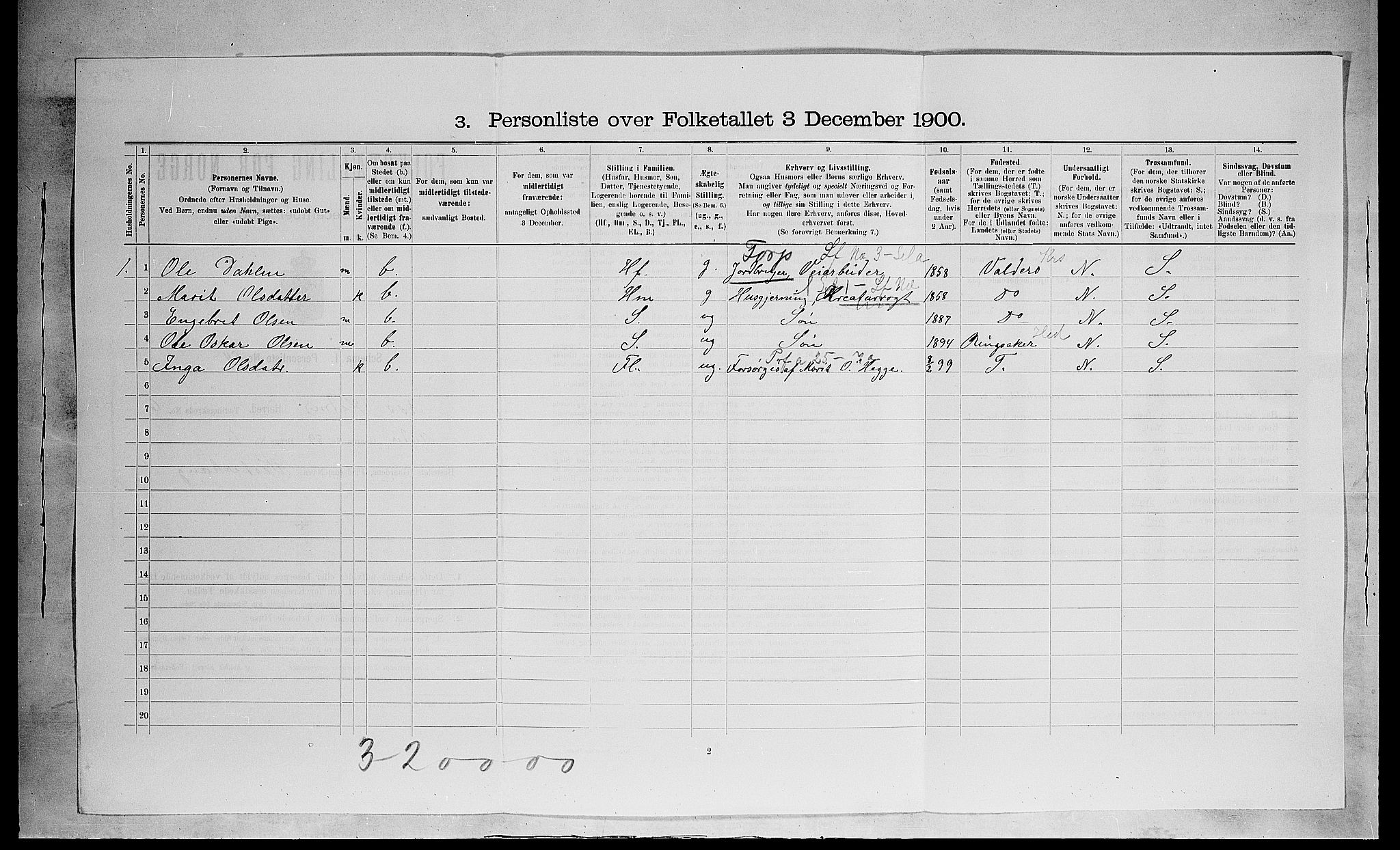 SAH, 1900 census for Nes, 1900, p. 987