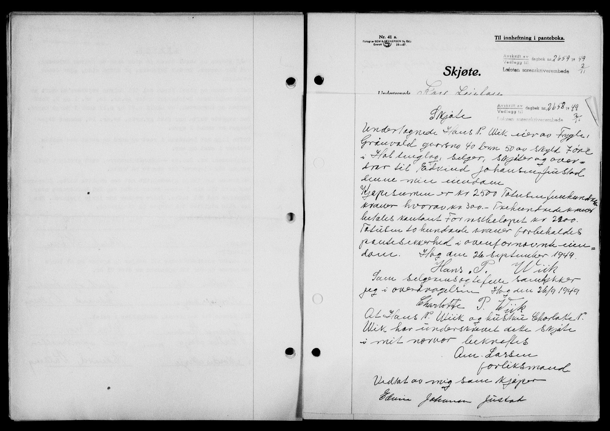 Lofoten sorenskriveri, SAT/A-0017/1/2/2C/L0022a: Mortgage book no. 22a, 1949-1950, Diary no: : 2658/1949