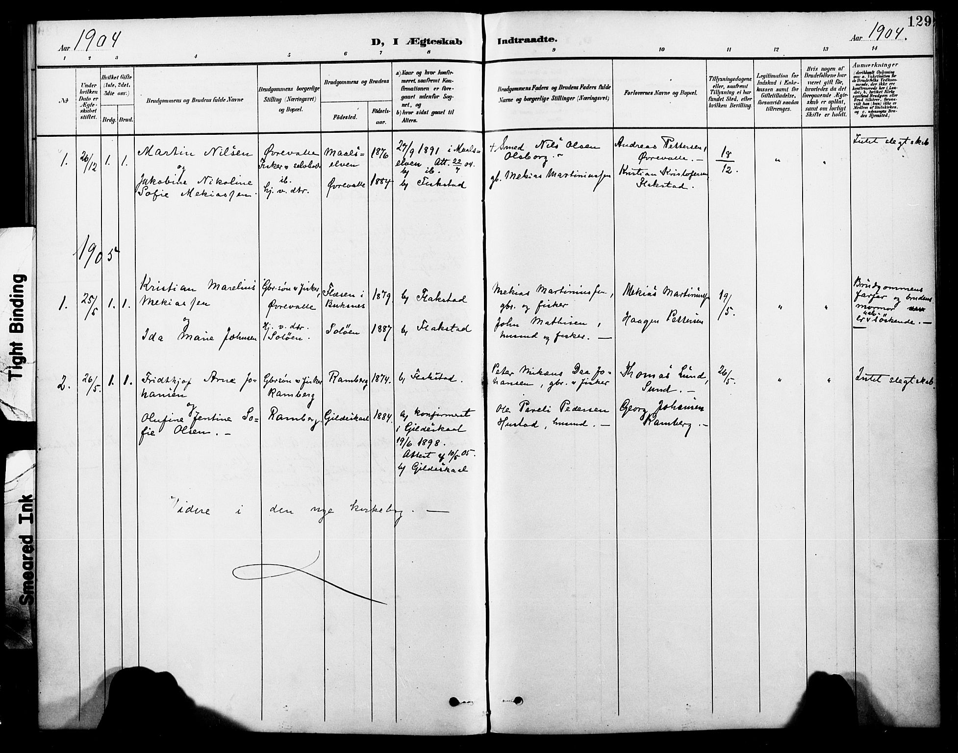 Ministerialprotokoller, klokkerbøker og fødselsregistre - Nordland, SAT/A-1459/885/L1205: Parish register (official) no. 885A06, 1892-1905, p. 129