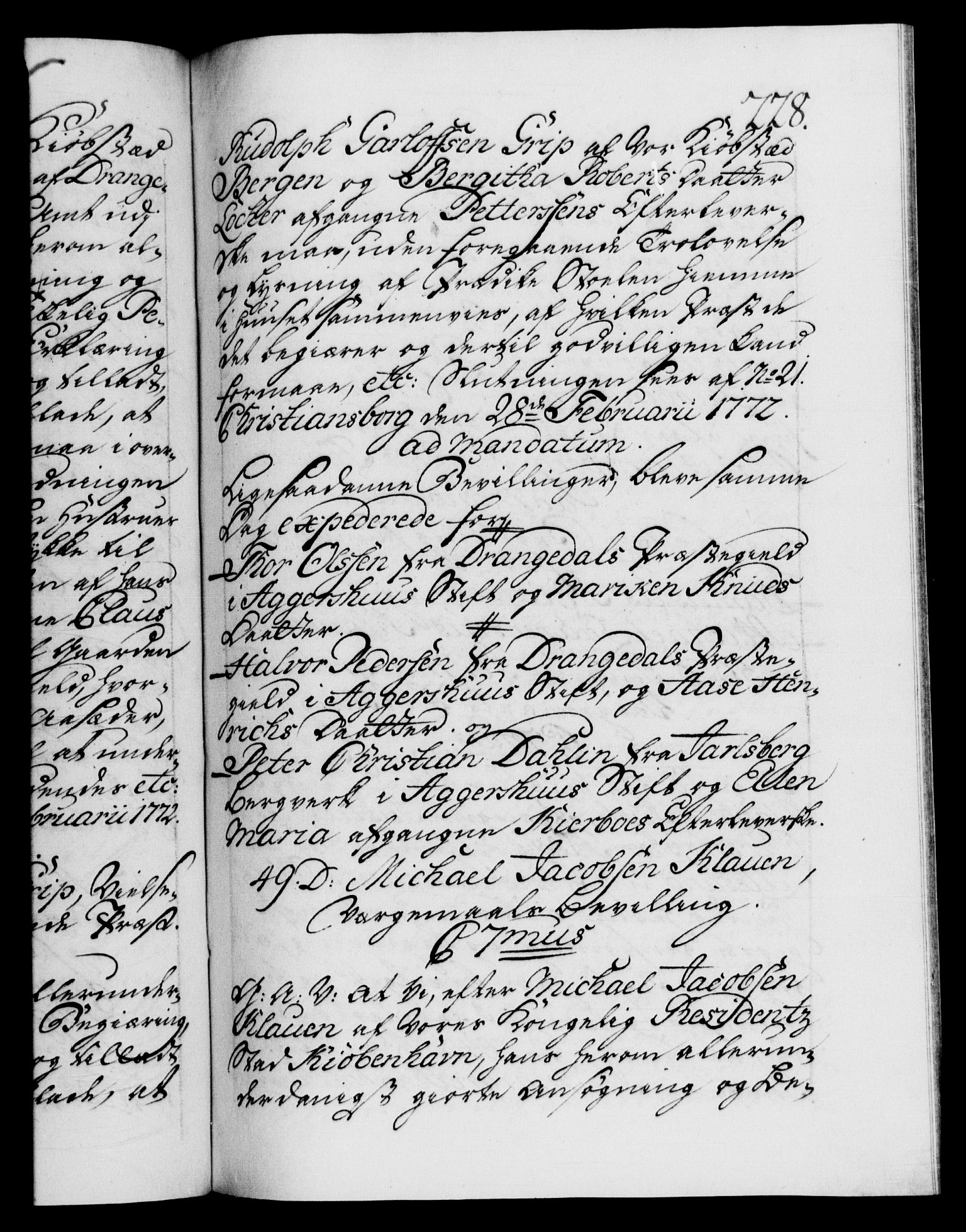 Danske Kanselli 1572-1799, RA/EA-3023/F/Fc/Fca/Fcaa/L0045: Norske registre "Norske eller 3. dept.s åpne brev, 1771-1773, p. 228a