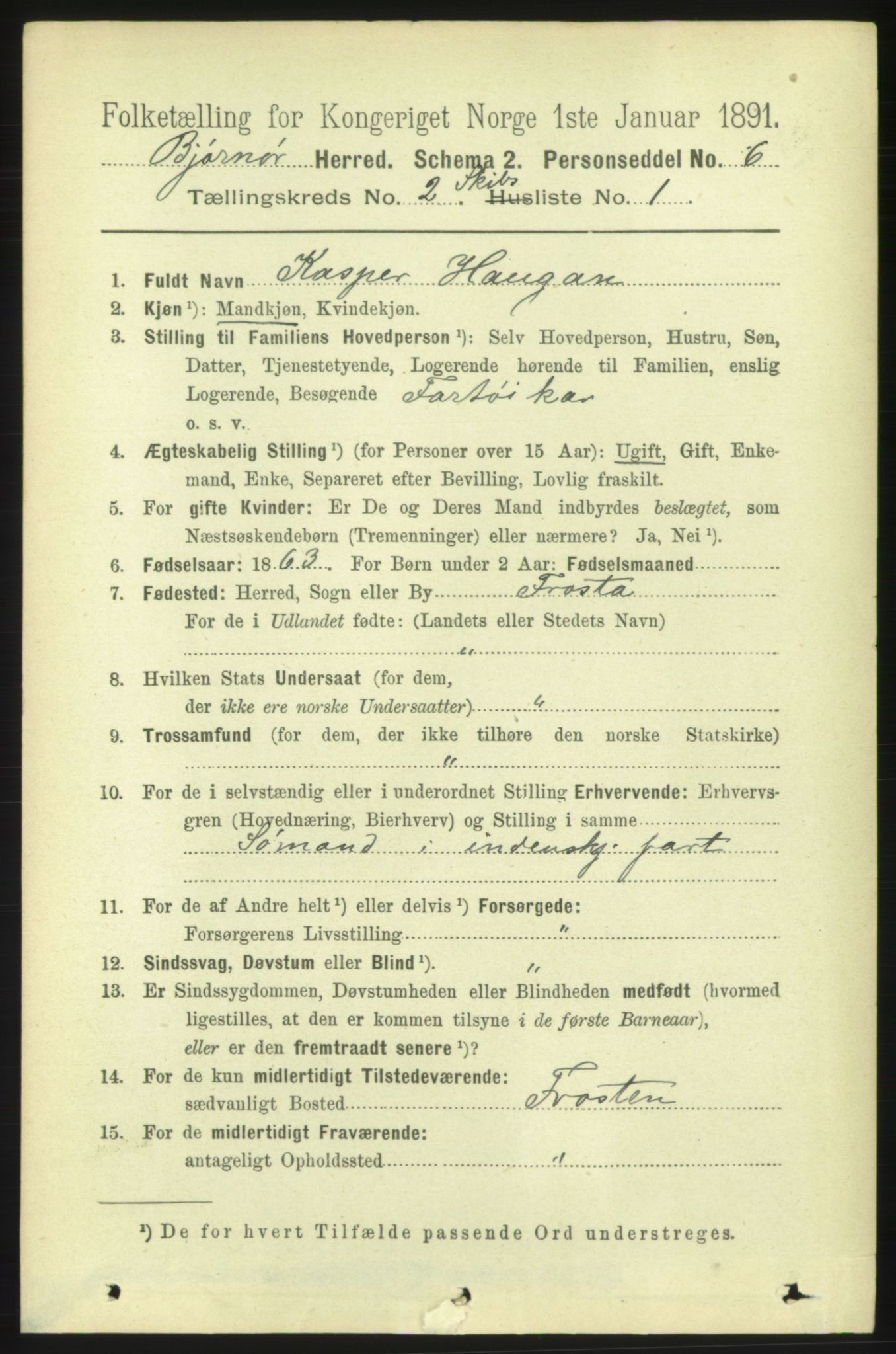 RA, 1891 census for 1632 Bjørnør, 1891, p. 1105