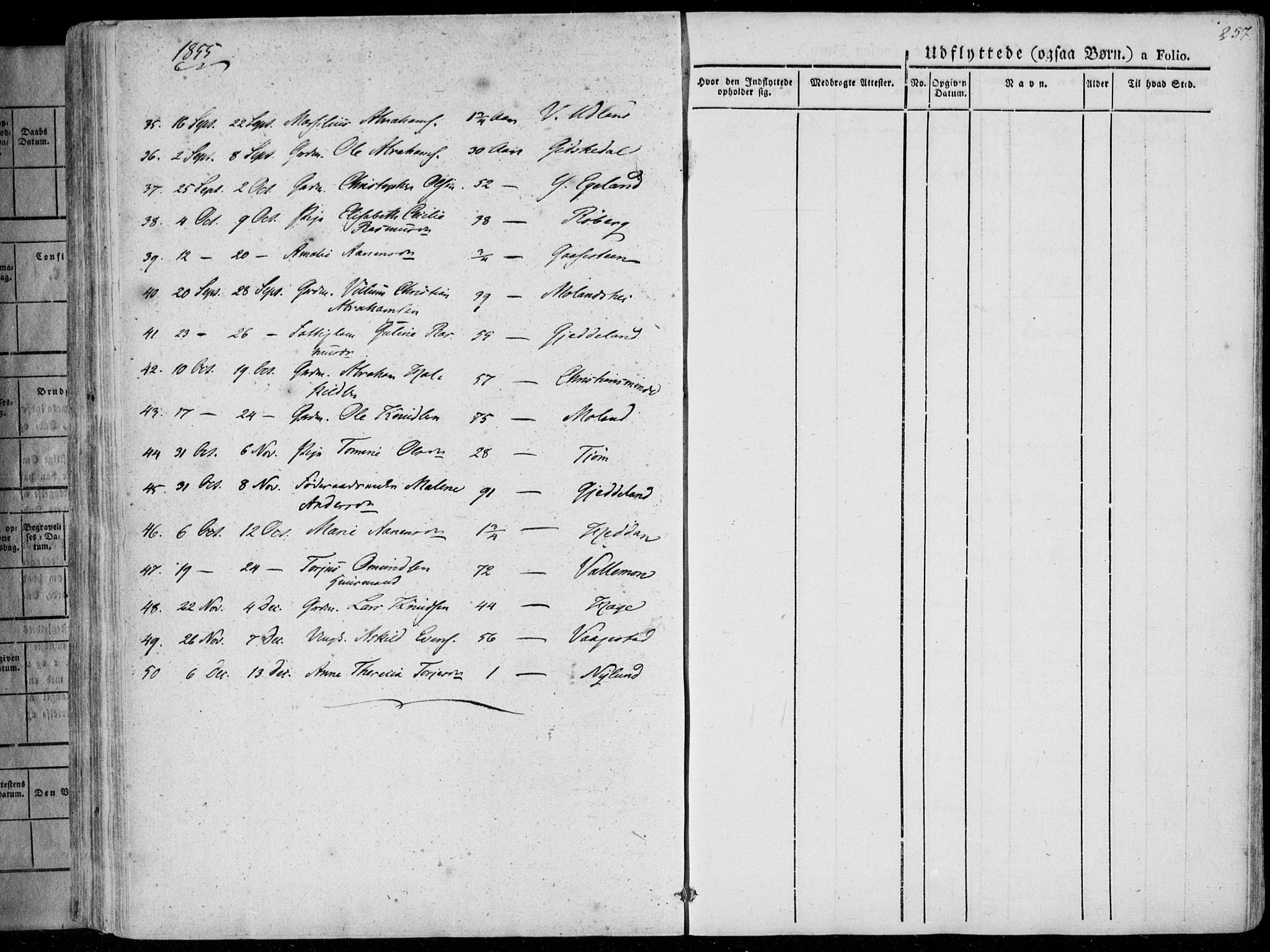 Sør-Audnedal sokneprestkontor, SAK/1111-0039/F/Fa/Fab/L0006: Parish register (official) no. A 6, 1829-1855, p. 257