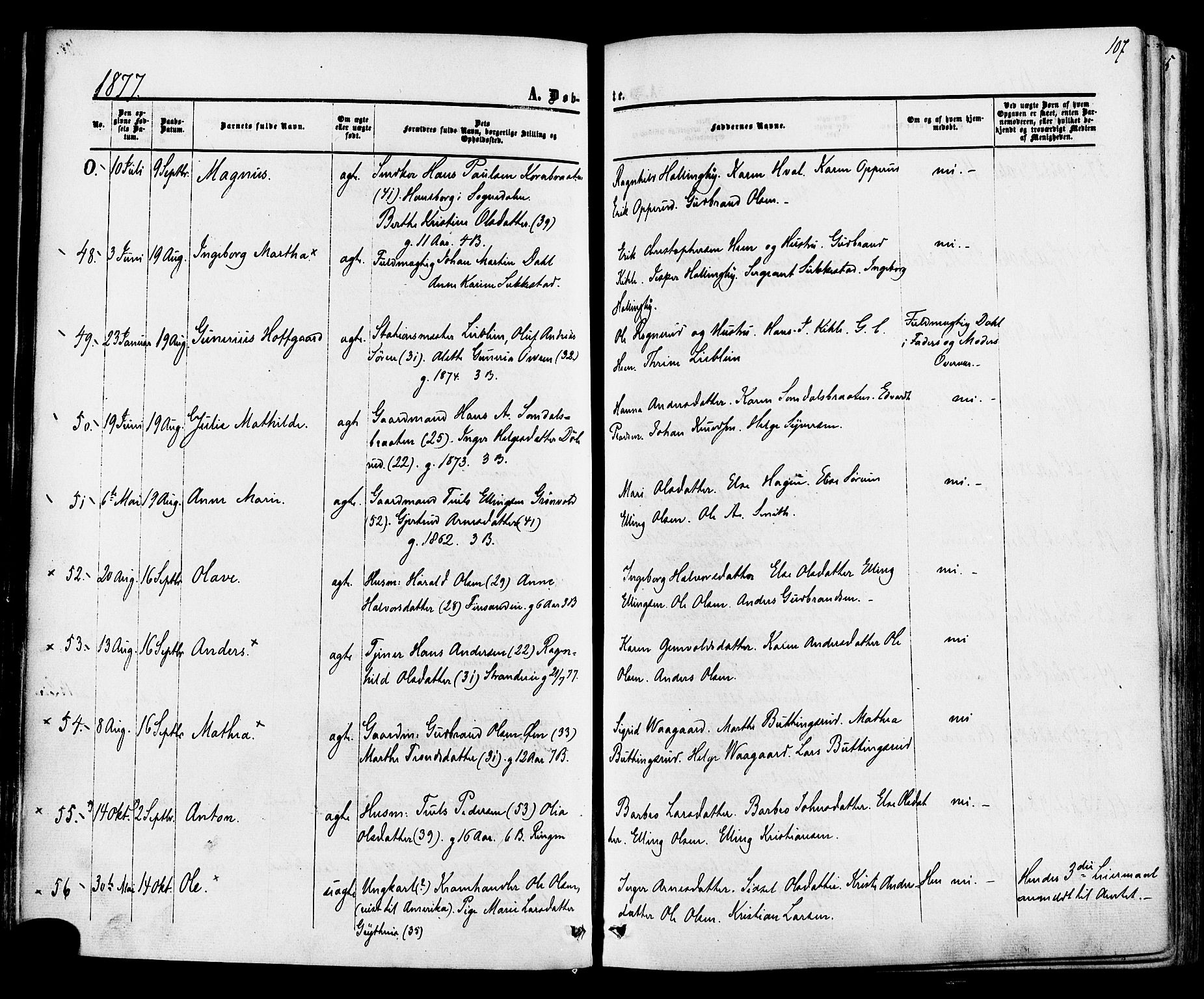 Ådal kirkebøker, AV/SAKO-A-248/F/Fa/L0001: Parish register (official) no. I 1, 1857-1883, p. 107