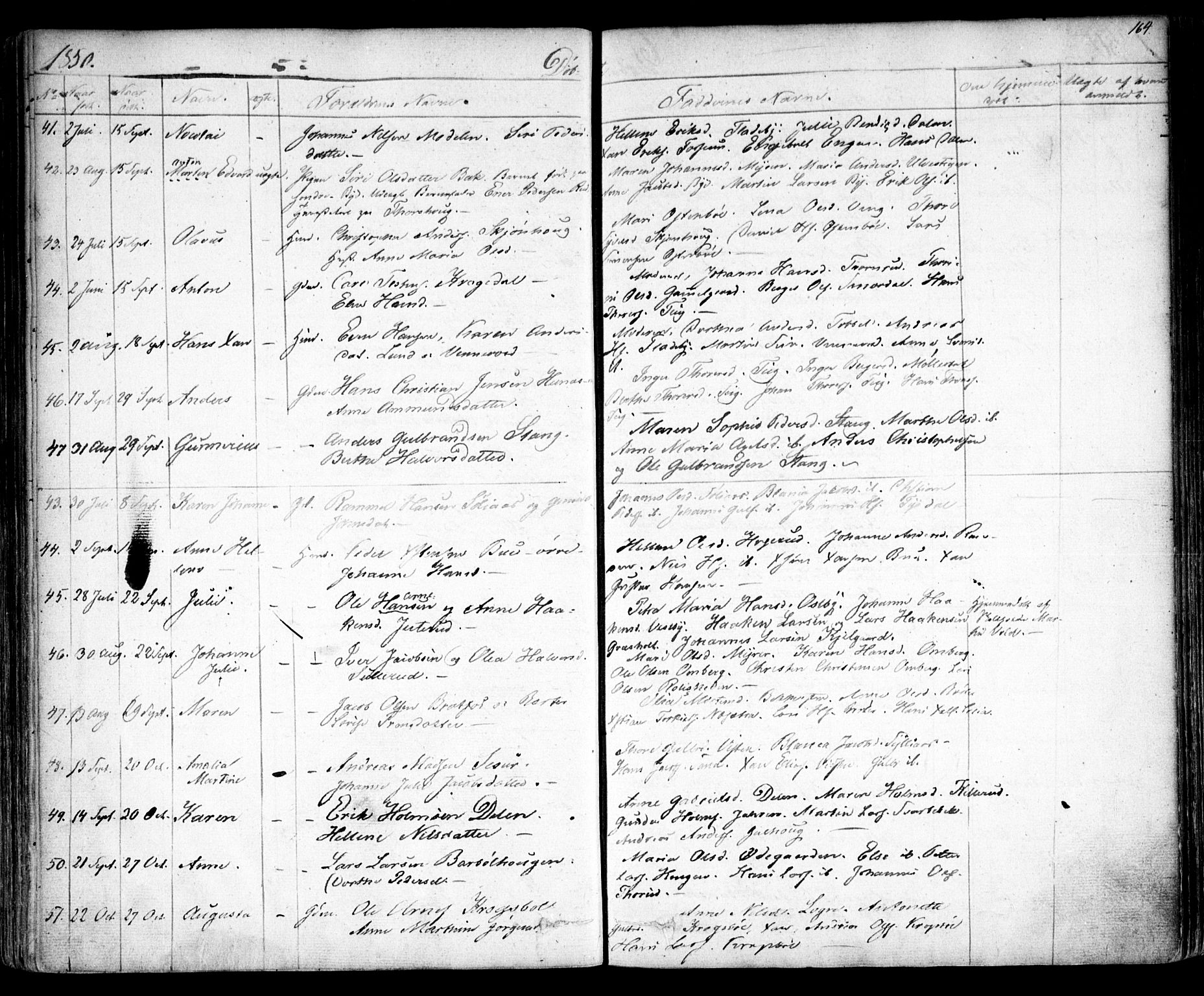 Enebakk prestekontor Kirkebøker, AV/SAO-A-10171c/F/Fa/L0009: Parish register (official) no. I 9, 1832-1861, p. 164