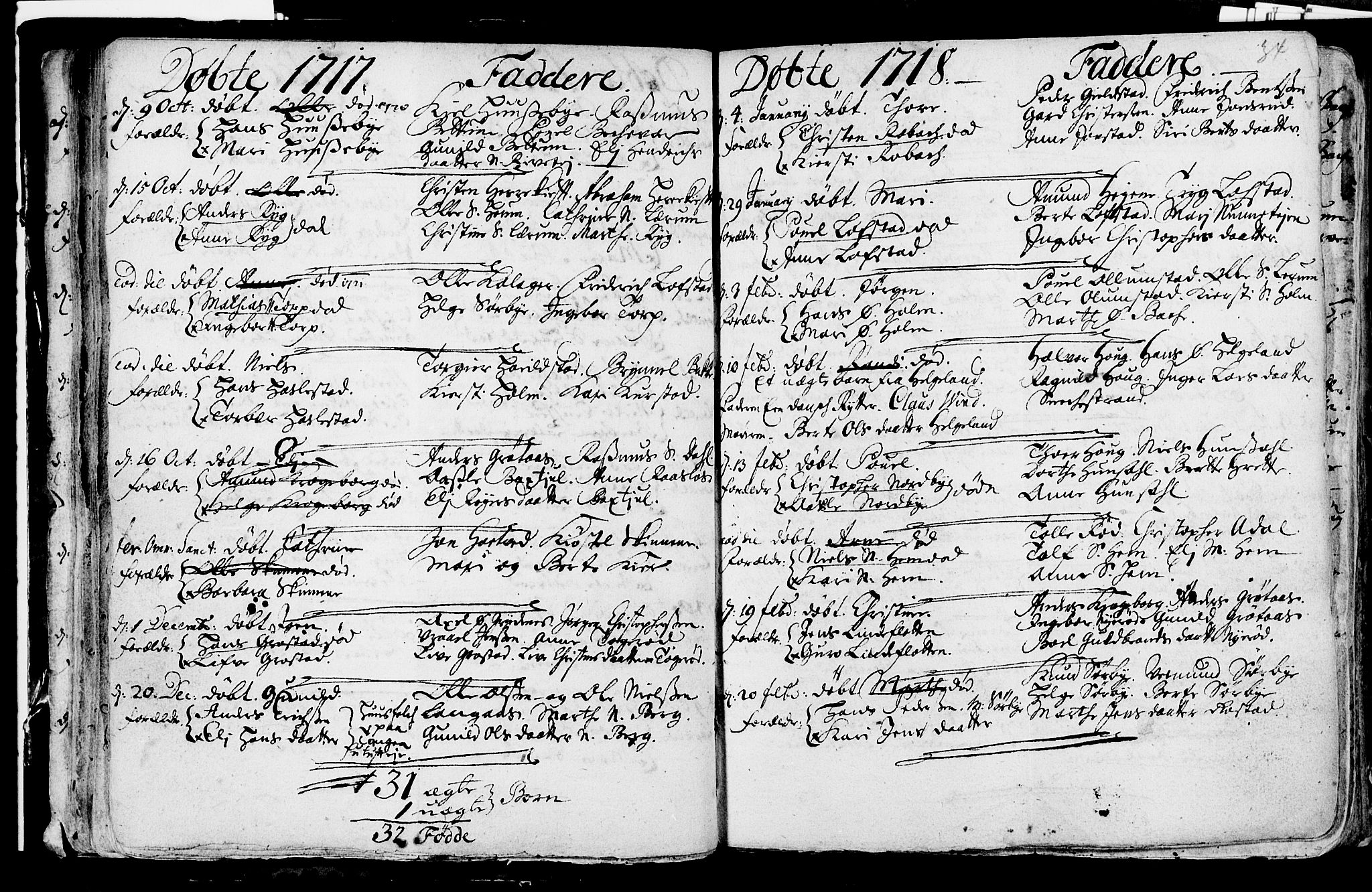 Våle kirkebøker, SAKO/A-334/F/Fa/L0002: Parish register (official) no. I 2, 1705-1732, p. 34